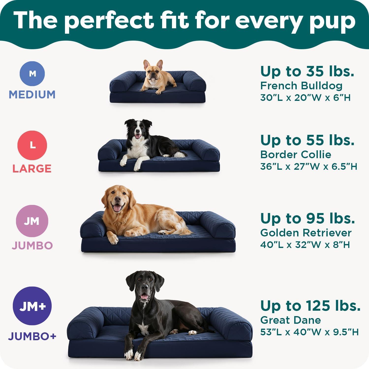 imageFurHaven Dreamer Sofa Orthopedic Dog Bed for Large Dogs with Orthopedic Egg Crate Memory Foam for Joint Support Removable Washable Cover Jumbo XL Quilted Sofa Iron GrayDark Sage