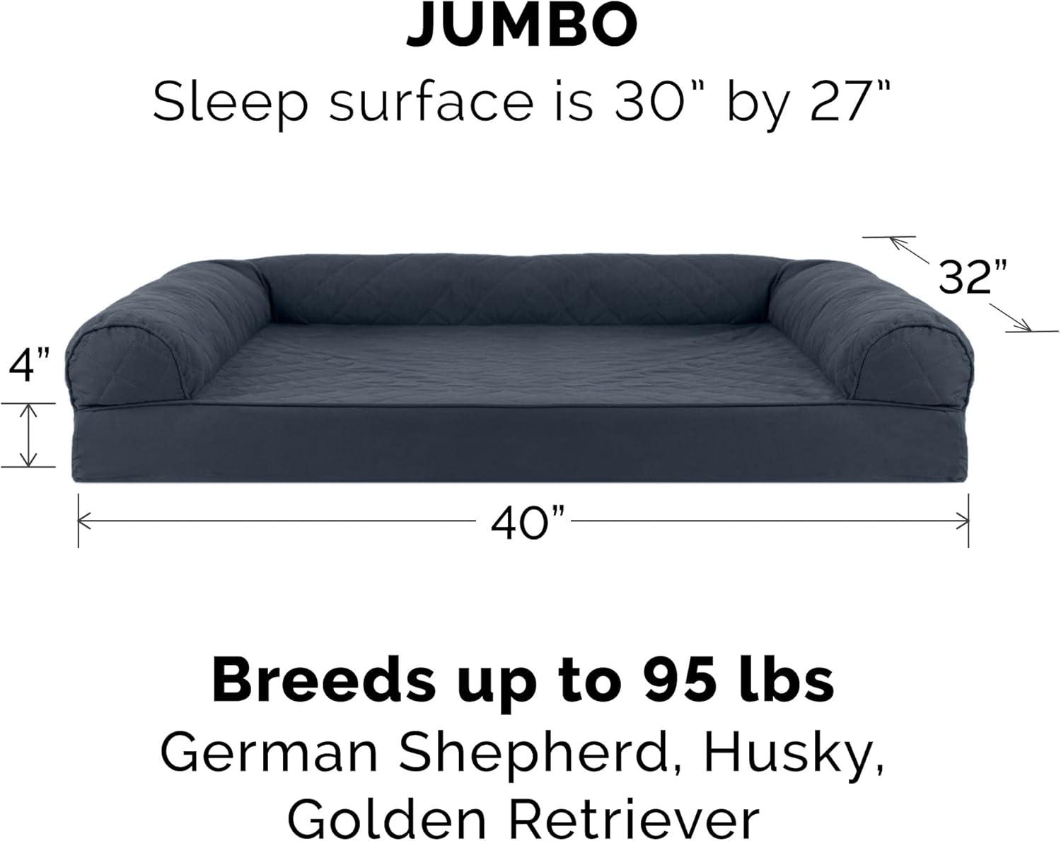 imageFurHaven Dreamer Sofa Orthopedic Dog Bed for Large Dogs with Orthopedic Egg Crate Memory Foam for Joint Support Removable Washable Cover Jumbo XL Quilted Sofa Iron GrayIron Gray