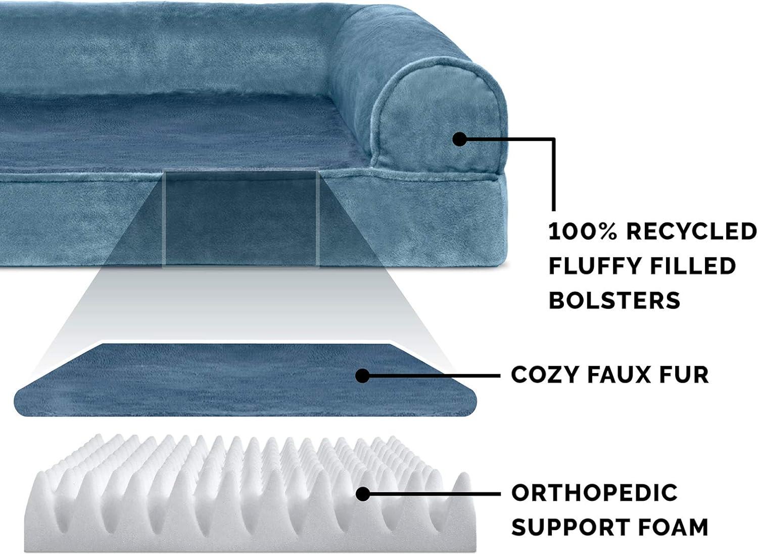 imageFurHaven Dreamer Sofa Orthopedic Dog Bed for Large Dogs with Orthopedic Egg Crate Memory Foam for Joint Support Removable Washable Cover Jumbo XL Quilted Sofa Iron GrayHarbor Blue