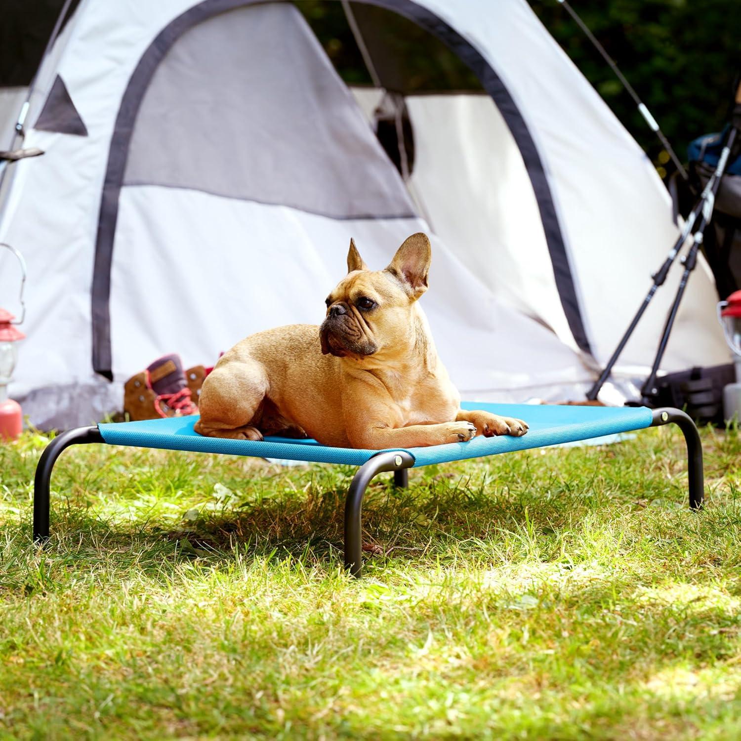 imageFurHaven Elevated Pet Cots Cooling ampamp Breathable Nylon Mesh Hammock for Small Dogs ampamp CatsEasytoAssembleDurable and ReinforcedPerfect for Rest ampamp Relaxation Outdoors Graphite Gray SmallCapri Blue