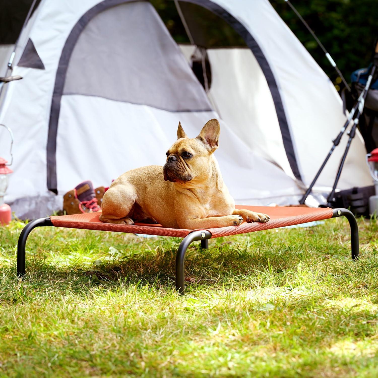 imageFurHaven Elevated Pet Cots Cooling ampamp Breathable Nylon Mesh Hammock for Small Dogs ampamp CatsEasytoAssembleDurable and ReinforcedPerfect for Rest ampamp Relaxation Outdoors Graphite Gray SmallTerracotta Red