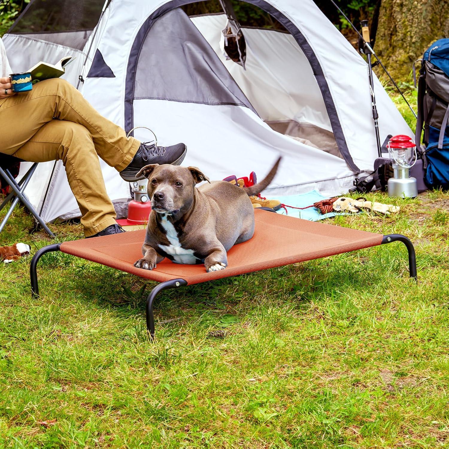 imageFurHaven Elevated Pet Cots Cooling ampamp Breathable Nylon Mesh Hammock for Small Dogs ampamp CatsEasytoAssembleDurable and ReinforcedPerfect for Rest ampamp Relaxation Outdoors Graphite Gray SmallTerracotta Red