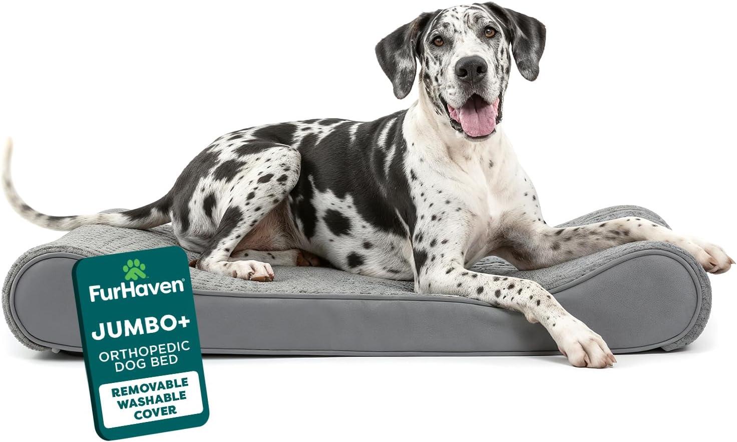 imageFurHaven Orthopedic Dog Bed for Large Dogs Luxe Lounger Contour Mattress with Solid Orthopedic Foam Slab for Joint Support Removable Washable Cover Jumbo XL Plush Suede CreamGray