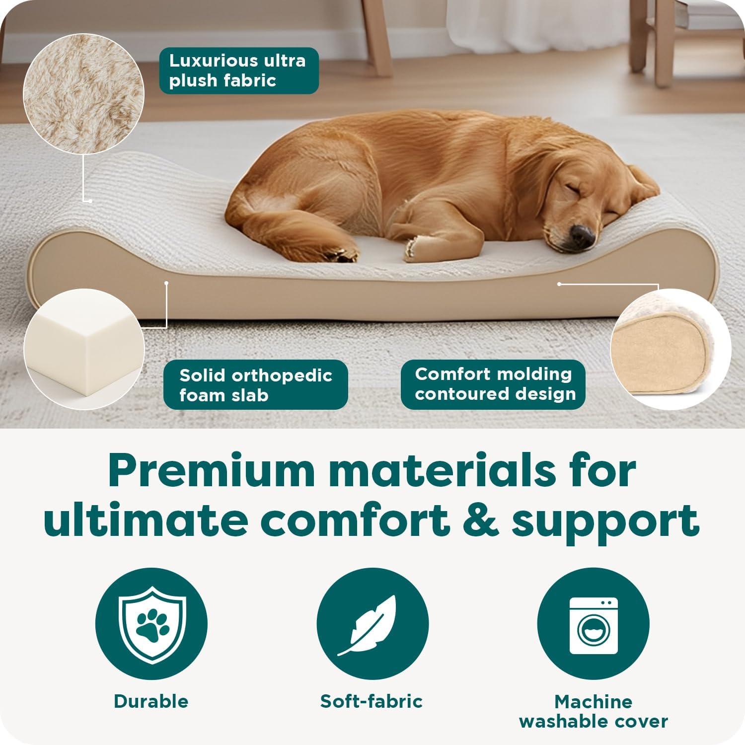 imageFurHaven Orthopedic Dog Bed for Large Dogs Luxe Lounger Contour Mattress with Solid Orthopedic Foam Slab for Joint Support Removable Washable Cover Jumbo XL Plush Suede CreamCream