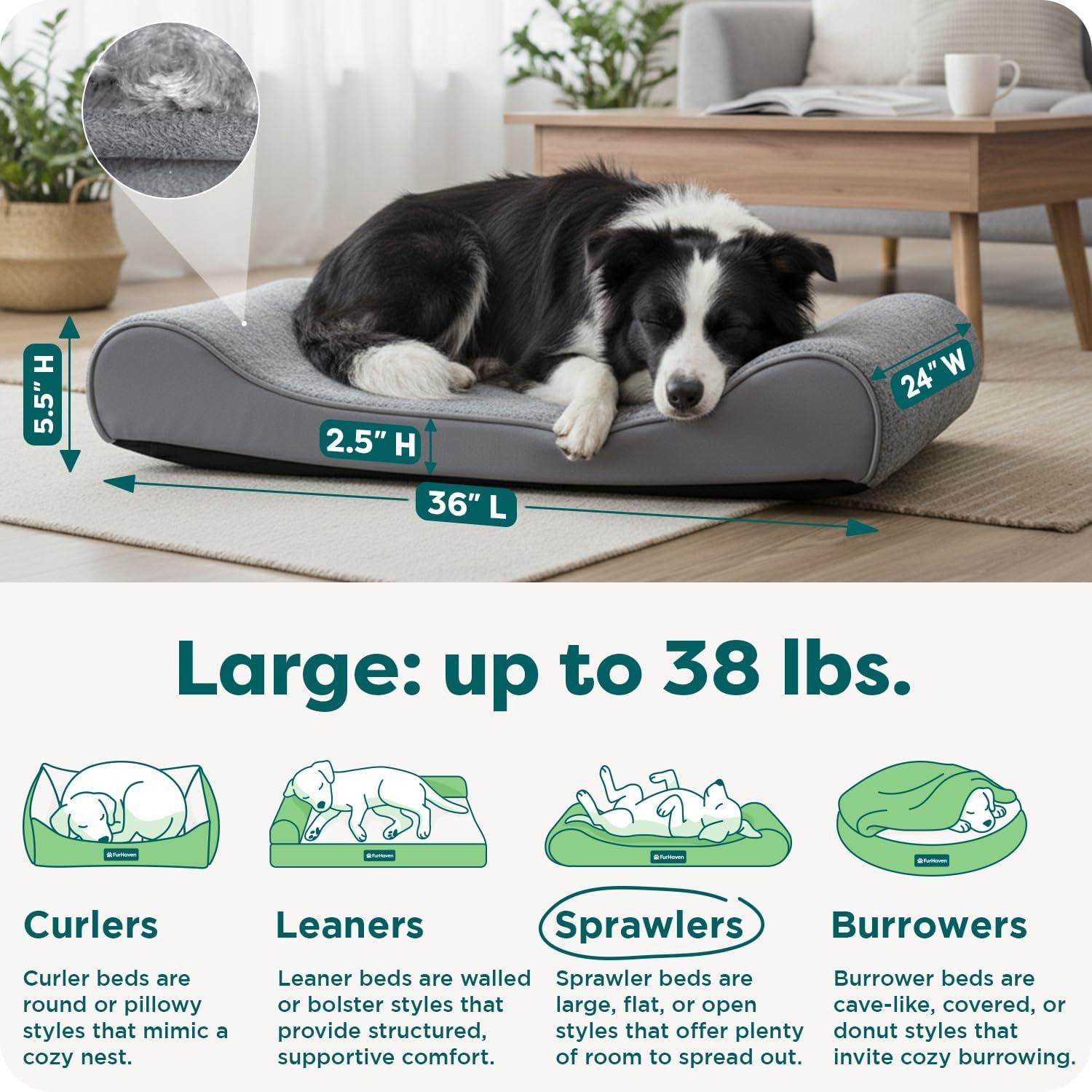 imageFurHaven Orthopedic Dog Bed for Large Dogs Luxe Lounger Contour Mattress with Solid Orthopedic Foam Slab for Joint Support Removable Washable Cover Jumbo XL Plush Suede CreamGray