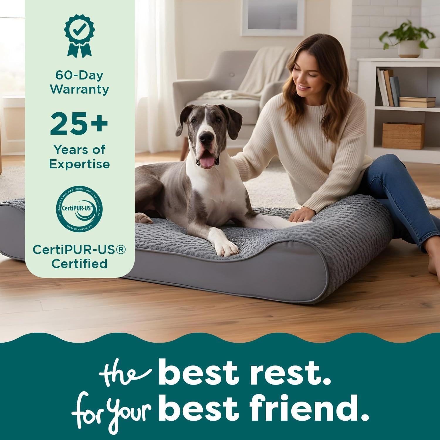 imageFurHaven Orthopedic Dog Bed for Large Dogs Luxe Lounger Contour Mattress with Solid Orthopedic Foam Slab for Joint Support Removable Washable Cover Jumbo XL Plush Suede CreamGray