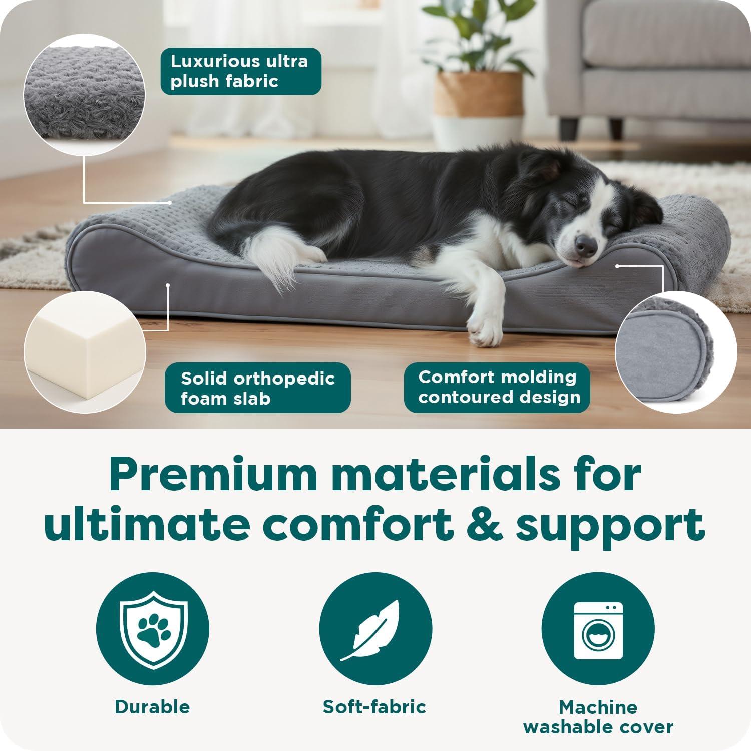 imageFurHaven Orthopedic Dog Bed for Large Dogs Luxe Lounger Contour Mattress with Solid Orthopedic Foam Slab for Joint Support Removable Washable Cover Jumbo XL Plush Suede CreamGray