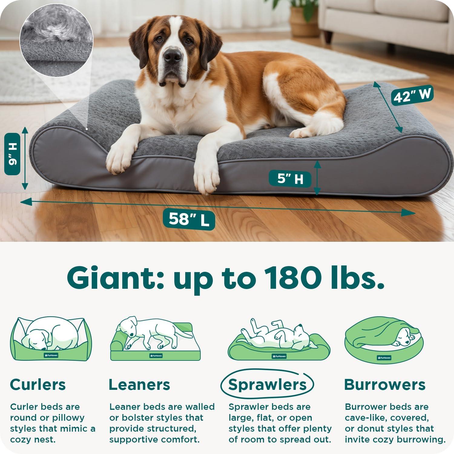 imageFurHaven Orthopedic Dog Bed for Large Dogs Luxe Lounger Contour Mattress with Solid Orthopedic Foam Slab for Joint Support Removable Washable Cover Jumbo XL Plush Suede CreamGray