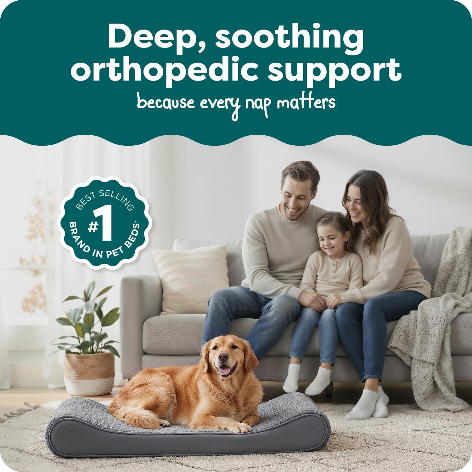 imageFurHaven Orthopedic Dog Bed for Large Dogs Luxe Lounger Contour Mattress with Solid Orthopedic Foam Slab for Joint Support Removable Washable Cover Jumbo XL Plush Suede CreamGray