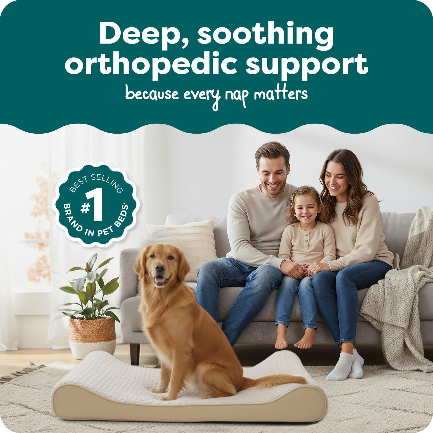 imageFurHaven Orthopedic Dog Bed for Large Dogs Luxe Lounger Contour Mattress with Solid Orthopedic Foam Slab for Joint Support Removable Washable Cover Jumbo XL Plush Suede CreamCream