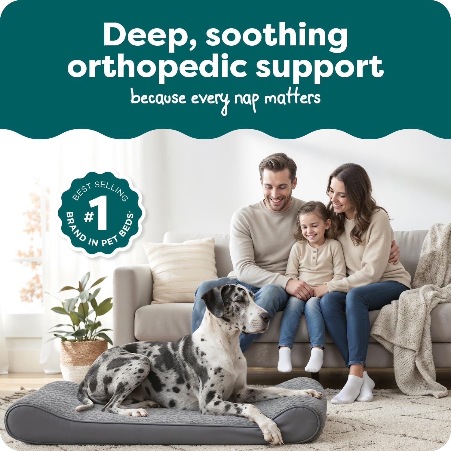 imageFurHaven Orthopedic Dog Bed for Large Dogs Luxe Lounger Contour Mattress with Solid Orthopedic Foam Slab for Joint Support Removable Washable Cover Jumbo XL Plush Suede CreamGray