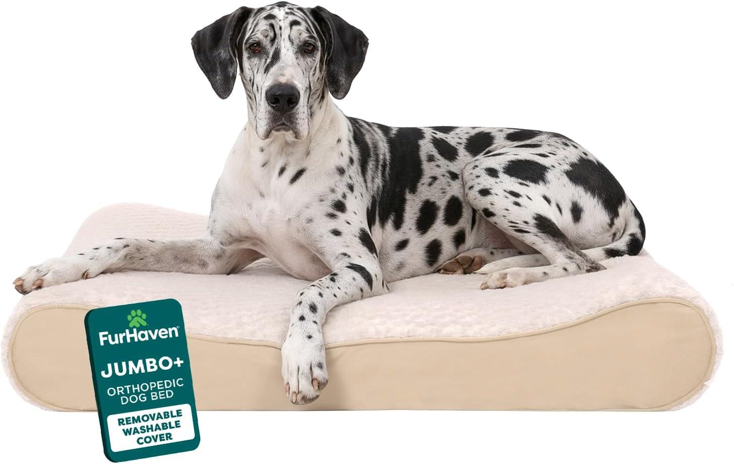 imageFurHaven Orthopedic Dog Bed for Large Dogs Luxe Lounger Contour Mattress with Solid Orthopedic Foam Slab for Joint Support Removable Washable Cover Jumbo XL Plush Suede CreamCream