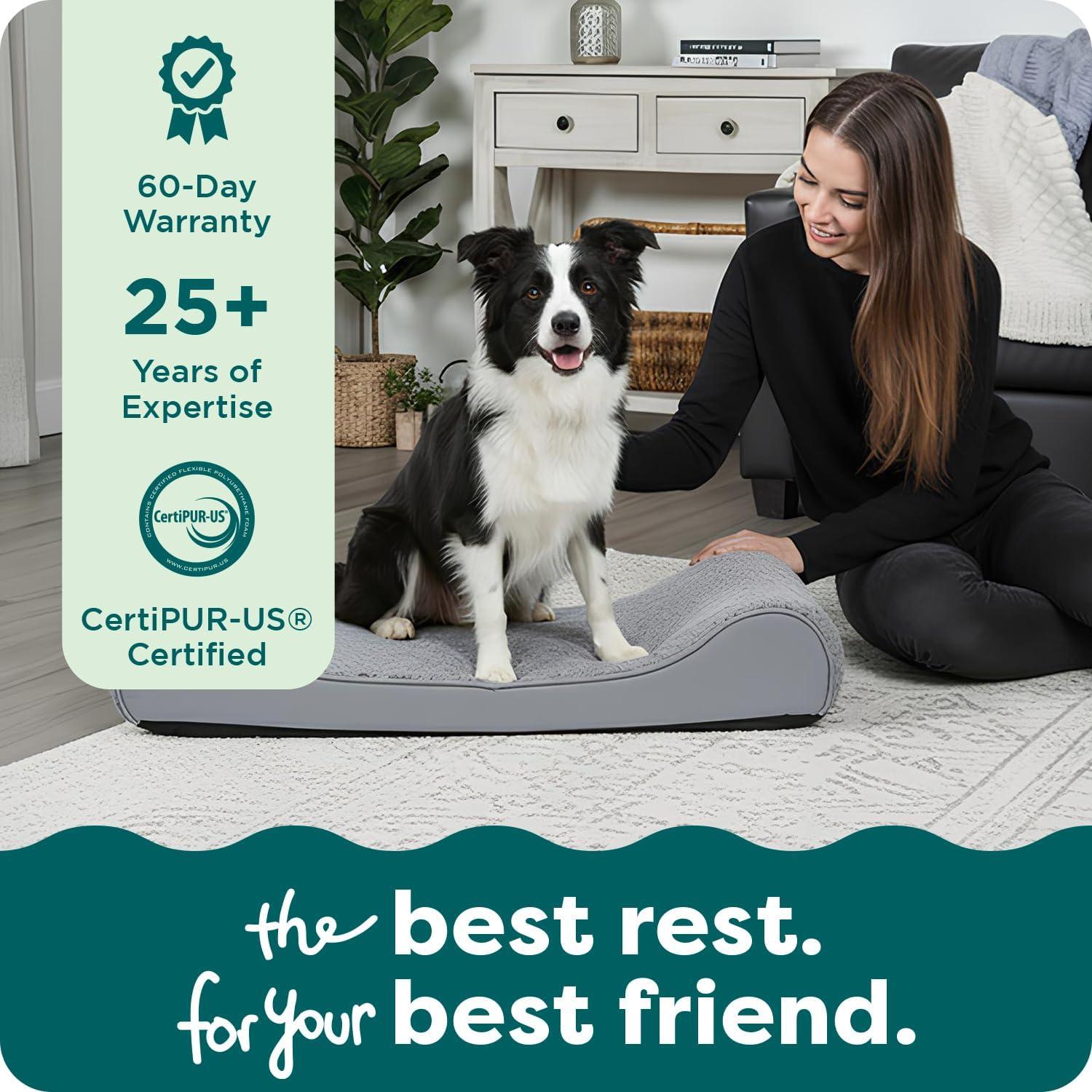 imageFurHaven Orthopedic Dog Bed for Large Dogs Luxe Lounger Contour Mattress with Solid Orthopedic Foam Slab for Joint Support Removable Washable Cover Jumbo XL Plush Suede CreamGray