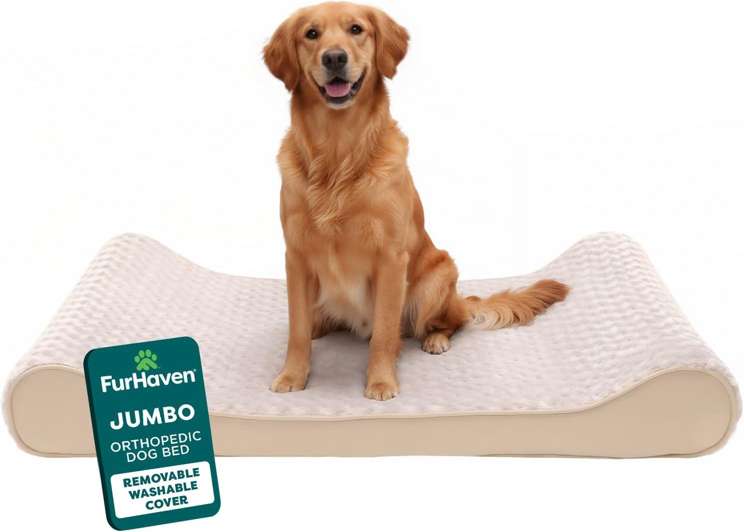imageFurHaven Orthopedic Dog Bed for Large Dogs Luxe Lounger Contour Mattress with Solid Orthopedic Foam Slab for Joint Support Removable Washable Cover Jumbo XL Plush Suede CreamCream
