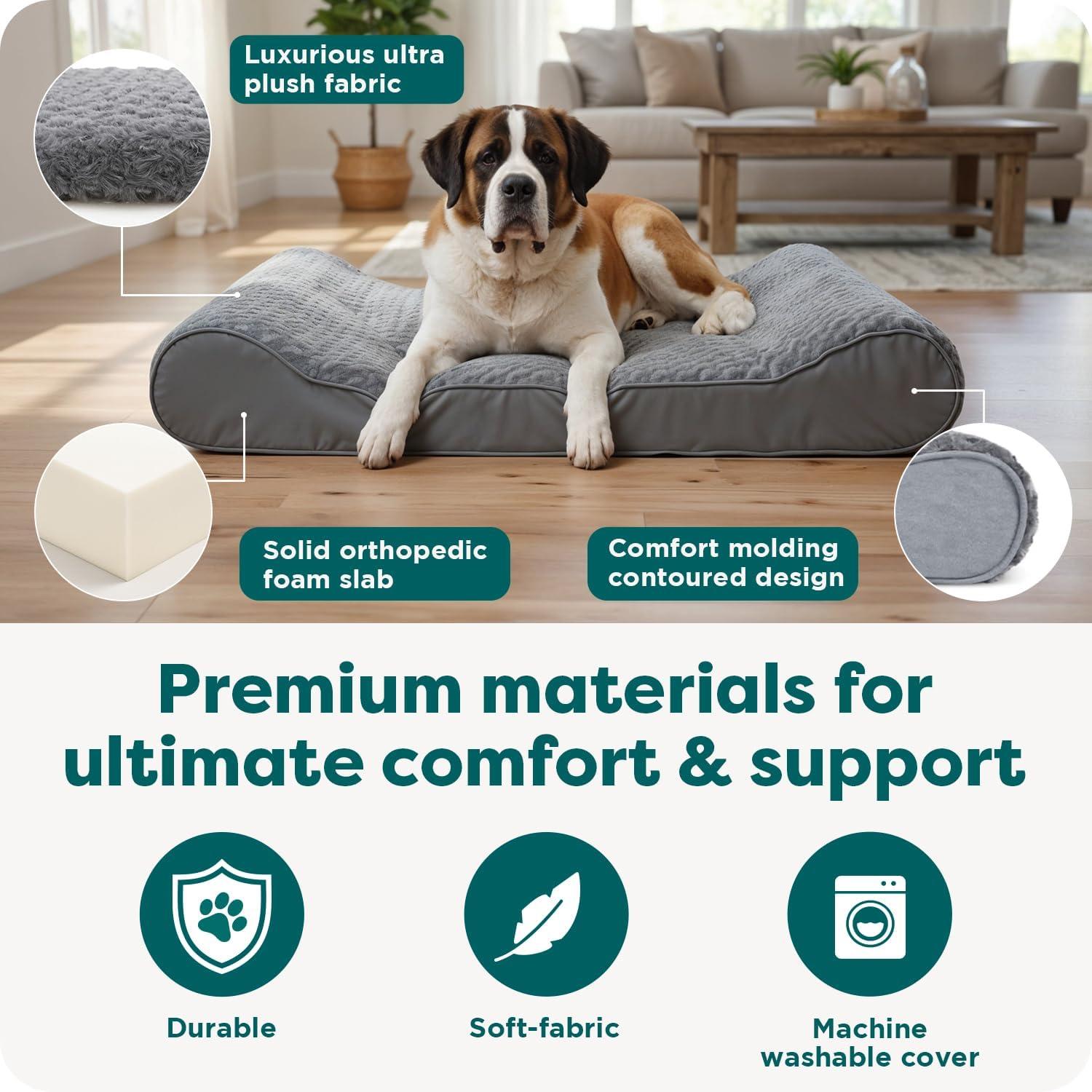 imageFurHaven Orthopedic Dog Bed for Large Dogs Luxe Lounger Contour Mattress with Solid Orthopedic Foam Slab for Joint Support Removable Washable Cover Jumbo XL Plush Suede CreamCream