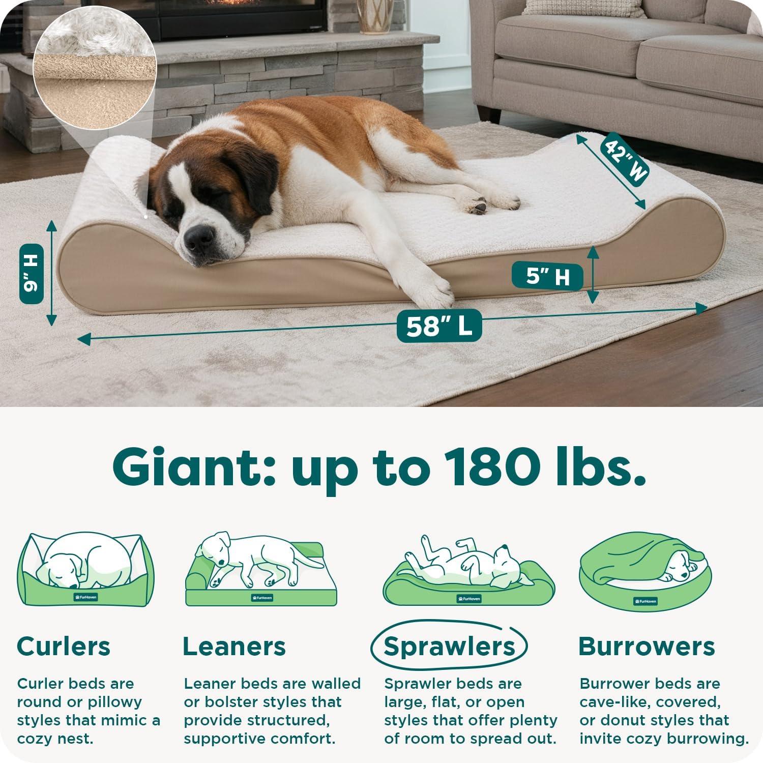 imageFurHaven Orthopedic Dog Bed for Large Dogs Luxe Lounger Contour Mattress with Solid Orthopedic Foam Slab for Joint Support Removable Washable Cover Jumbo XL Plush Suede CreamCream