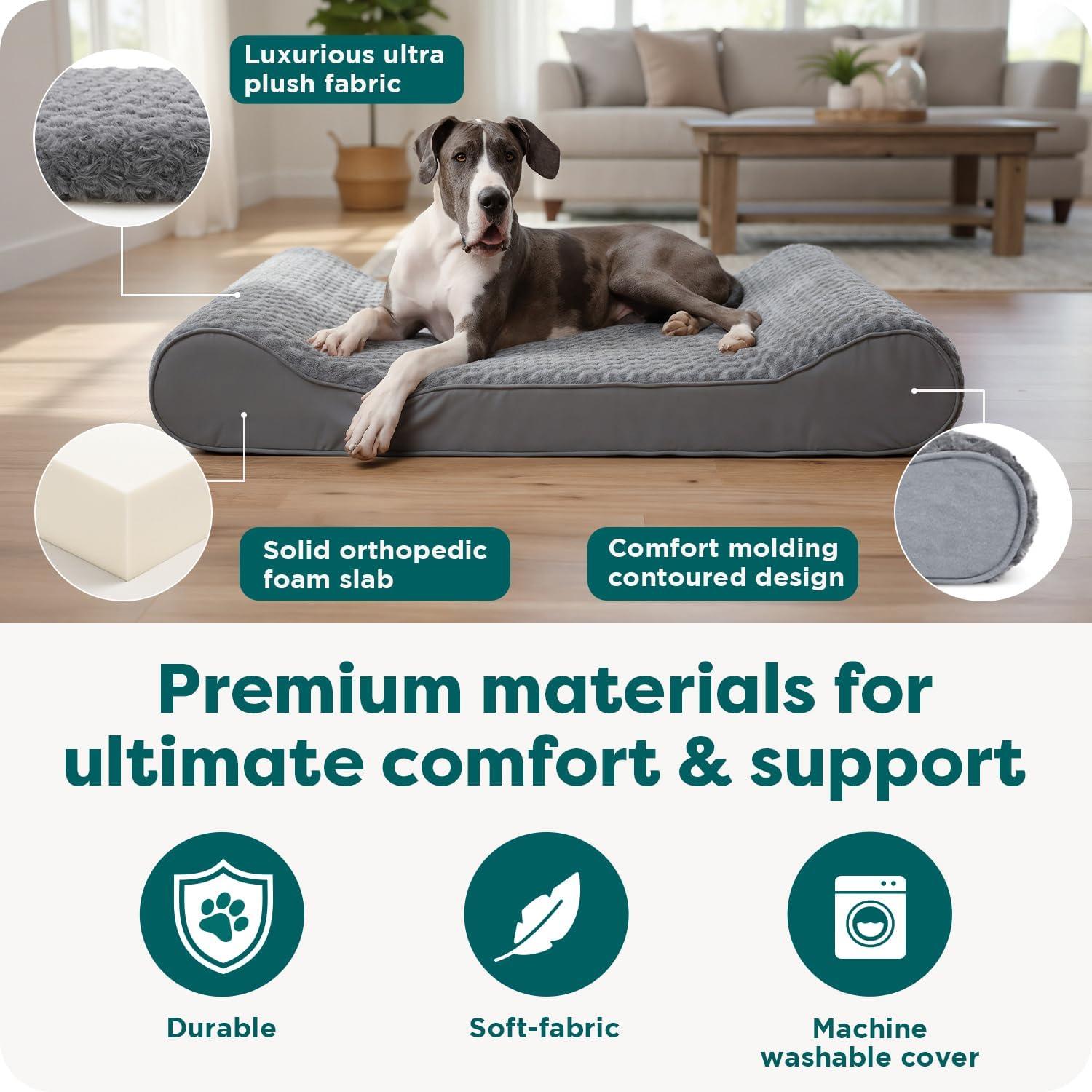 imageFurHaven Orthopedic Dog Bed for Large Dogs Luxe Lounger Contour Mattress with Solid Orthopedic Foam Slab for Joint Support Removable Washable Cover Jumbo XL Plush Suede CreamGray