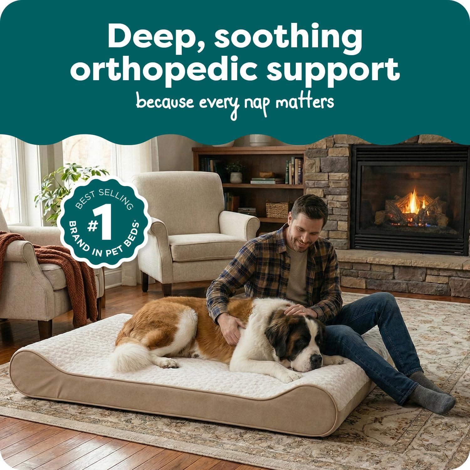 imageFurHaven Orthopedic Dog Bed for Large Dogs Luxe Lounger Contour Mattress with Solid Orthopedic Foam Slab for Joint Support Removable Washable Cover Jumbo XL Plush Suede CreamCream