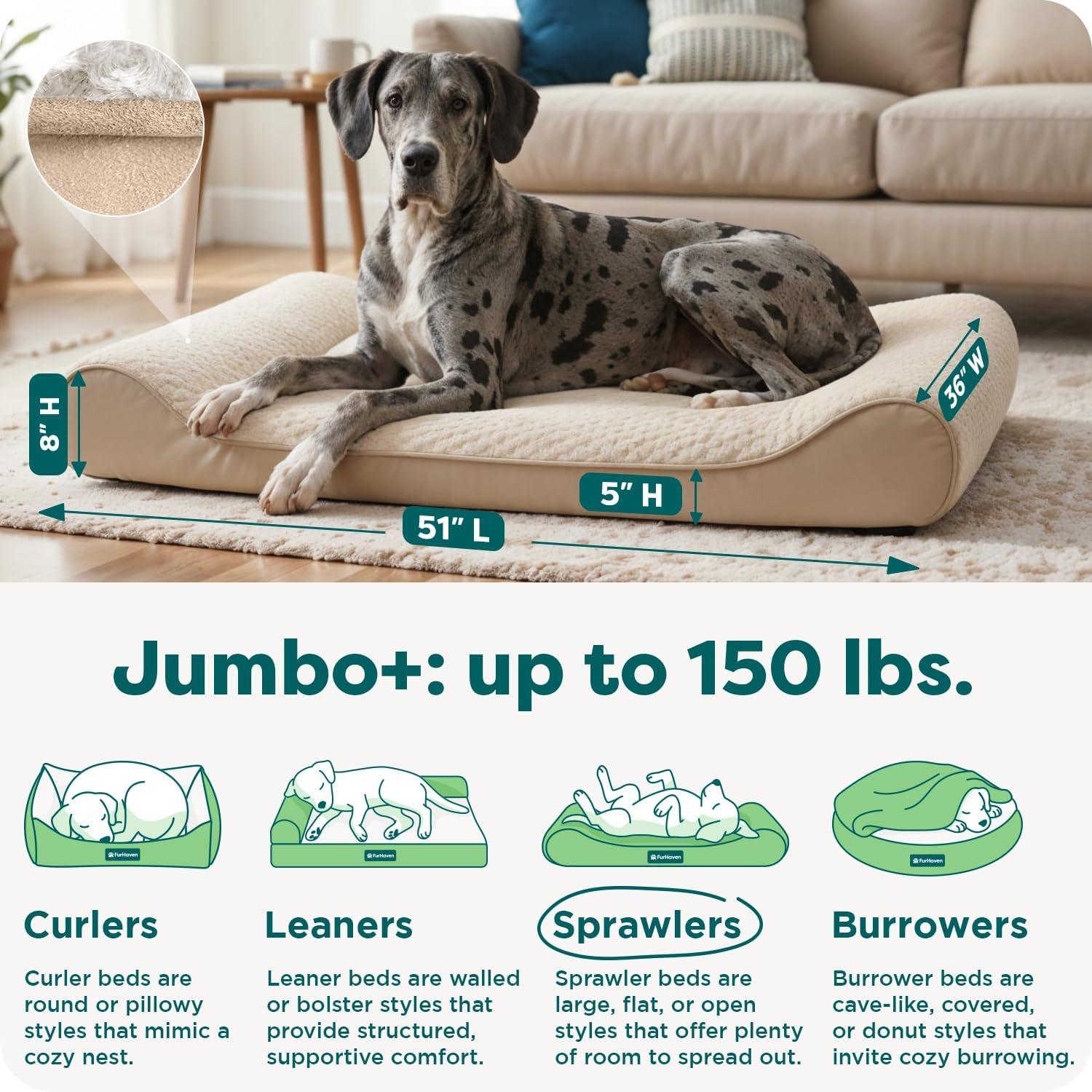 imageFurHaven Orthopedic Dog Bed for Large Dogs Luxe Lounger Contour Mattress with Solid Orthopedic Foam Slab for Joint Support Removable Washable Cover Jumbo XL Plush Suede CreamCream