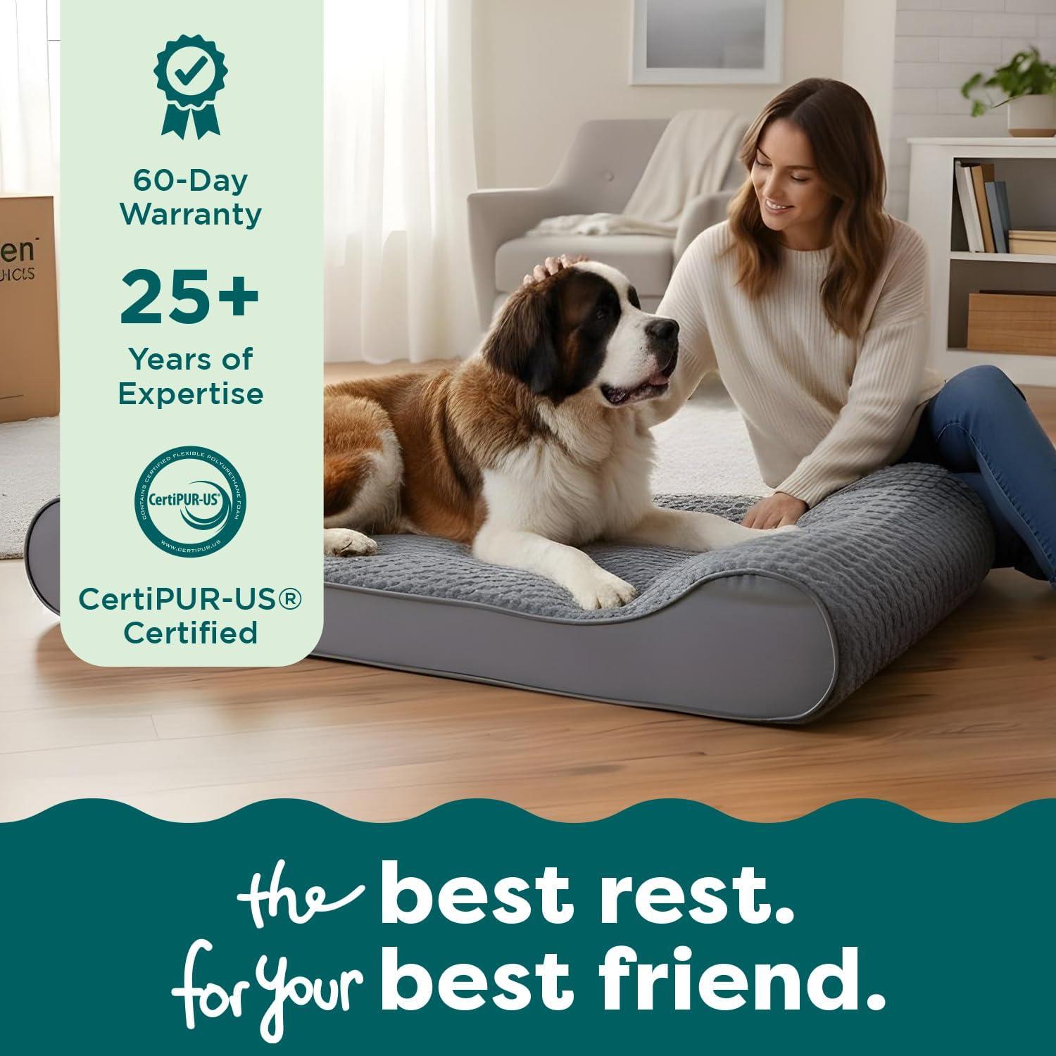 imageFurHaven Orthopedic Dog Bed for Large Dogs Luxe Lounger Contour Mattress with Solid Orthopedic Foam Slab for Joint Support Removable Washable Cover Jumbo XL Plush Suede CreamGray