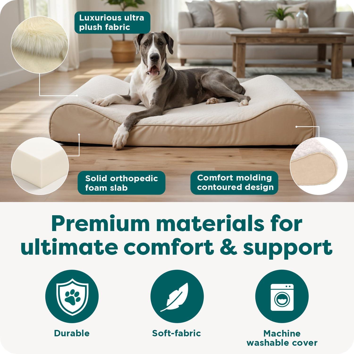 imageFurHaven Orthopedic Dog Bed for Large Dogs Luxe Lounger Contour Mattress with Solid Orthopedic Foam Slab for Joint Support Removable Washable Cover Jumbo XL Plush Suede CreamCream