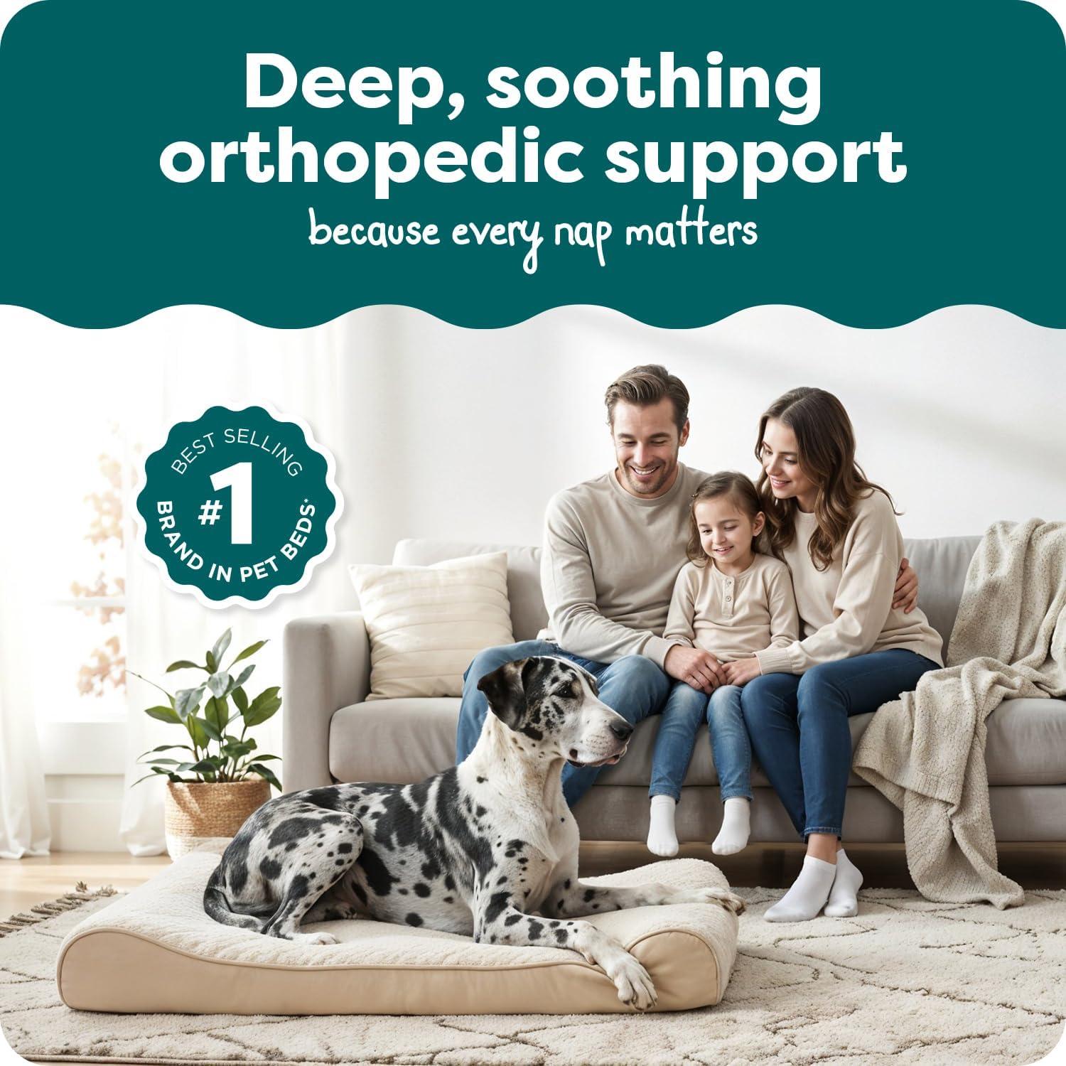 imageFurHaven Orthopedic Dog Bed for Large Dogs Luxe Lounger Contour Mattress with Solid Orthopedic Foam Slab for Joint Support Removable Washable Cover Jumbo XL Plush Suede CreamCream