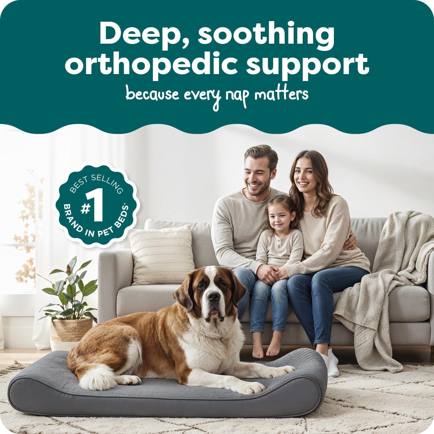 imageFurHaven Orthopedic Dog Bed for Large Dogs Luxe Lounger Contour Mattress with Solid Orthopedic Foam Slab for Joint Support Removable Washable Cover Jumbo XL Plush Suede CreamGray