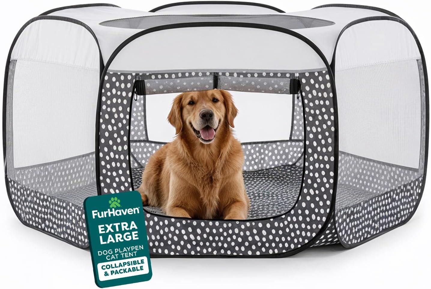 imageFurHaven Portable Pet Playpen for Dogs ampamp Cats Extra Large Indoor Kitten Playpen with Mesh Sides Foldable Dog Playpen for Small Dogs Pop Up Travel Dog Pen XLarge Sailor BlueGray Pebbles