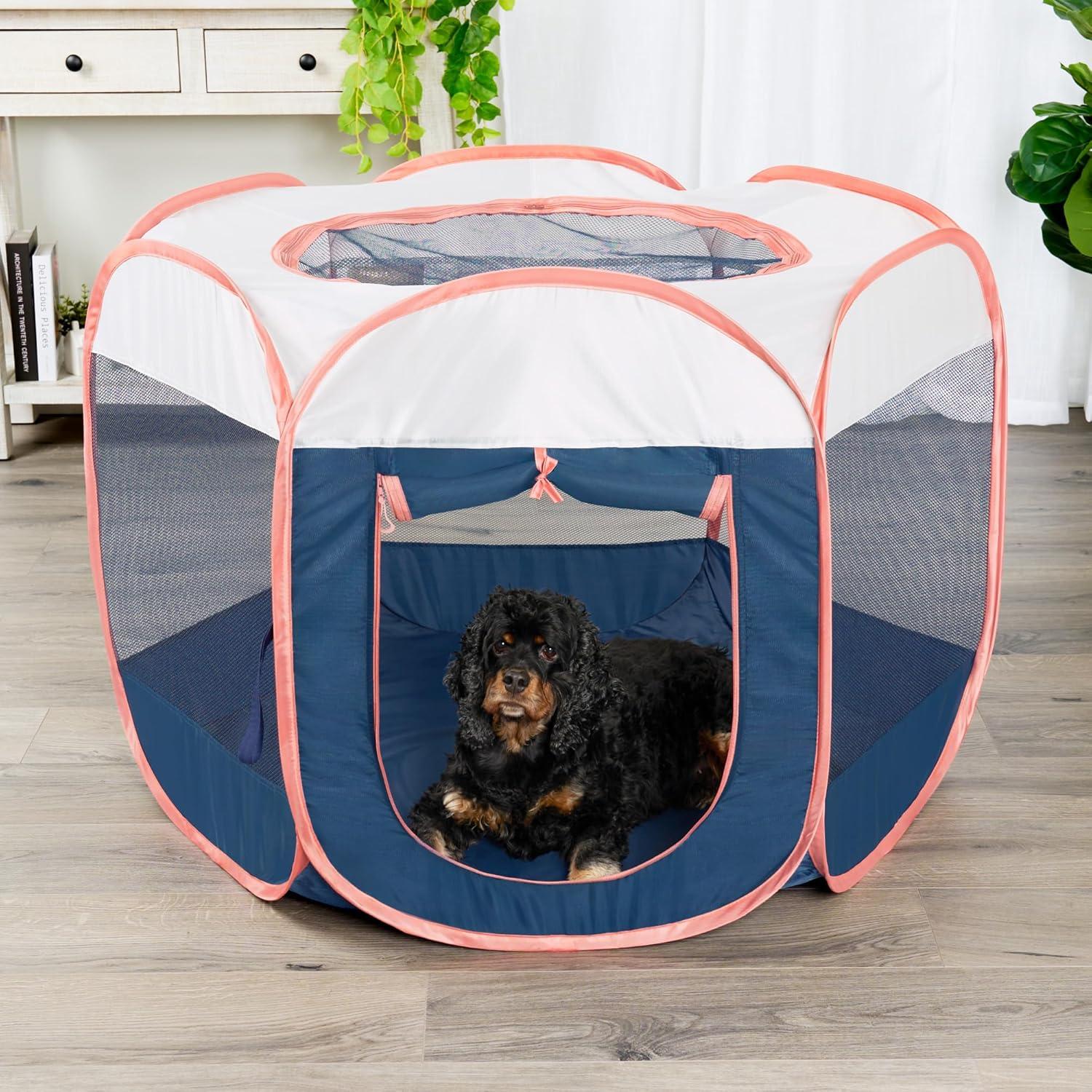 imageFurHaven Portable Pet Playpen for Dogs ampamp Cats Extra Large Indoor Kitten Playpen with Mesh Sides Foldable Dog Playpen for Small Dogs Pop Up Travel Dog Pen XLarge Sailor BlueNavy