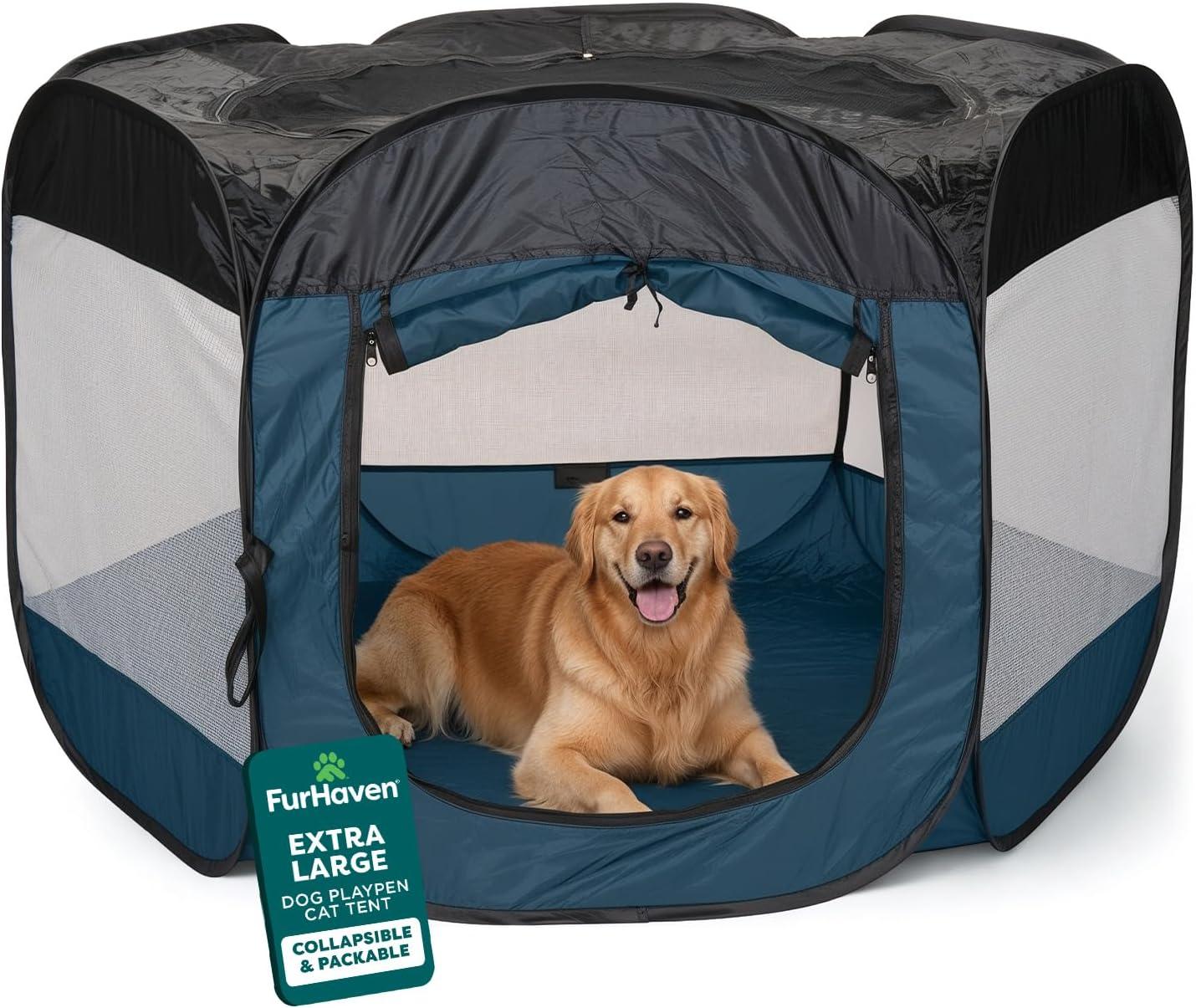 imageFurHaven Portable Pet Playpen for Dogs ampamp Cats Extra Large Indoor Kitten Playpen with Mesh Sides Foldable Dog Playpen for Small Dogs Pop Up Travel Dog Pen XLarge Sailor BlueSailor Blue