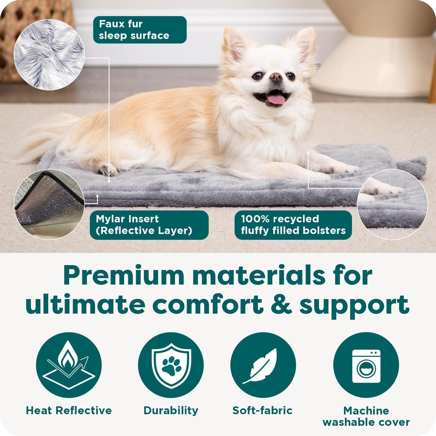 imageFurHaven ThermaNAP Self Warming Cat Mat Dog Bed for Crates with SelfWarming Technology for Cozy Rest Fully Machine Washable Small Plush Faux Fur BlackGray