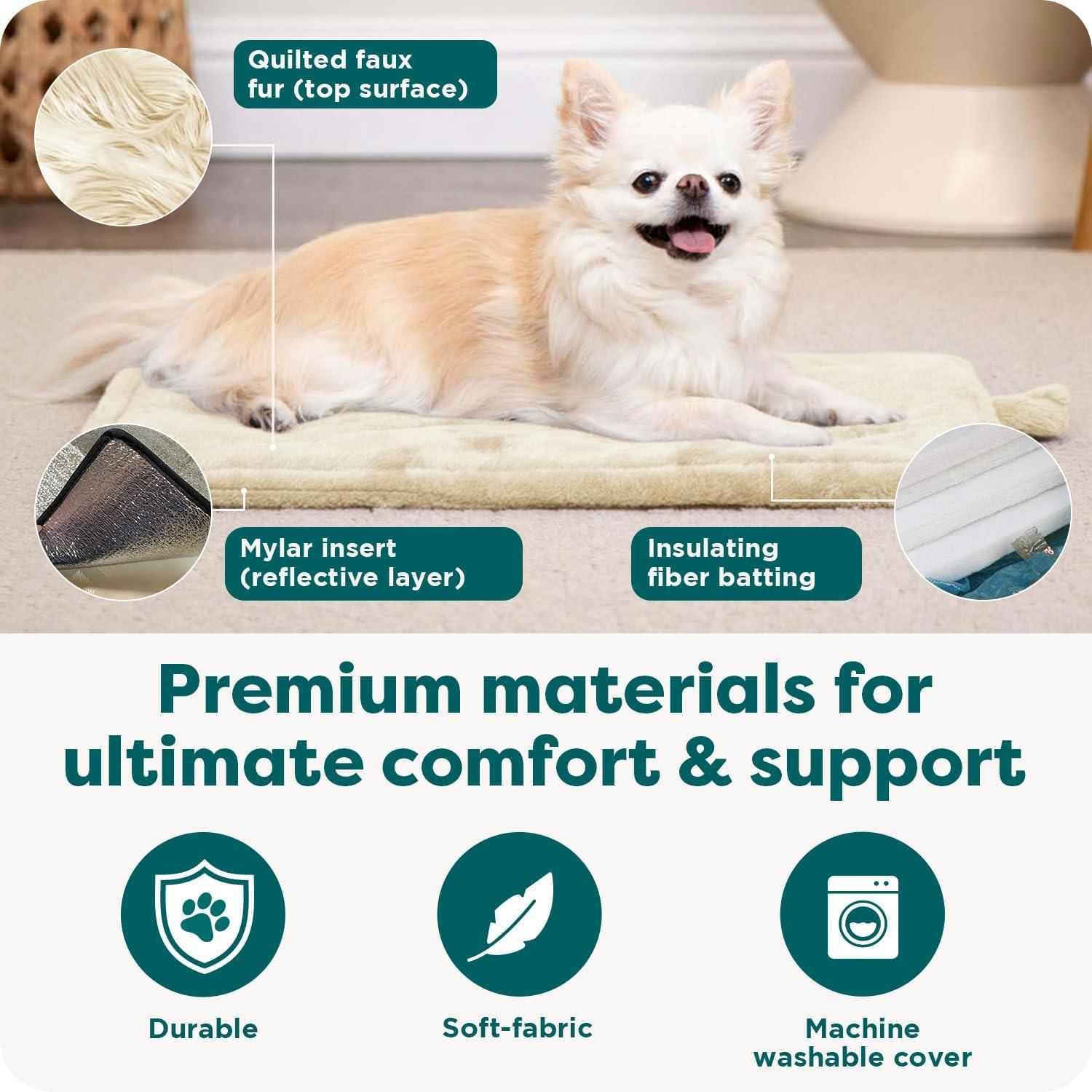 imageFurHaven ThermaNAP Self Warming Cat Mat Dog Bed for Crates with SelfWarming Technology for Cozy Rest Fully Machine Washable Small Plush Faux Fur BlackCream