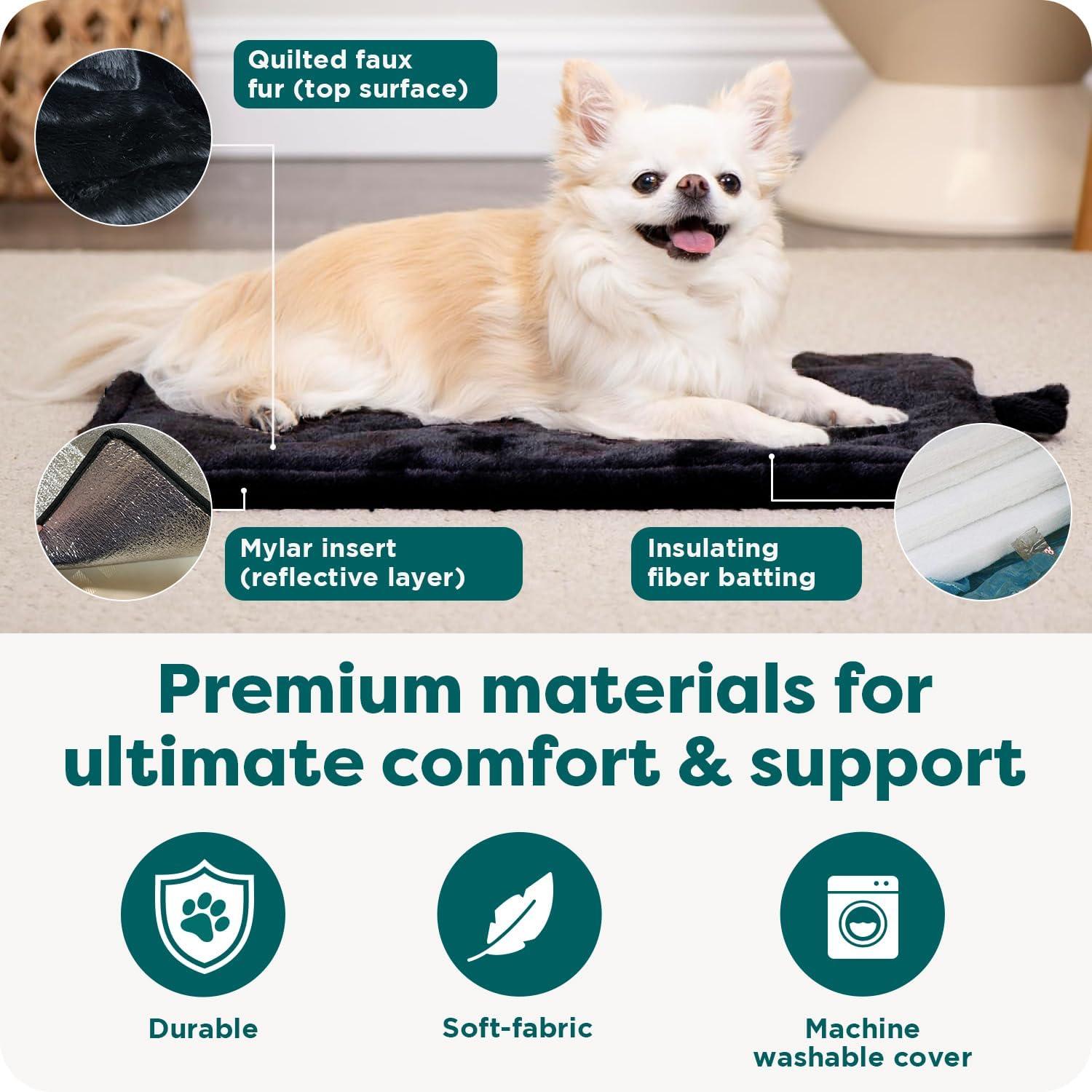 imageFurHaven ThermaNAP Self Warming Cat Mat Dog Bed for Crates with SelfWarming Technology for Cozy Rest Fully Machine Washable Small Plush Faux Fur BlackBlack
