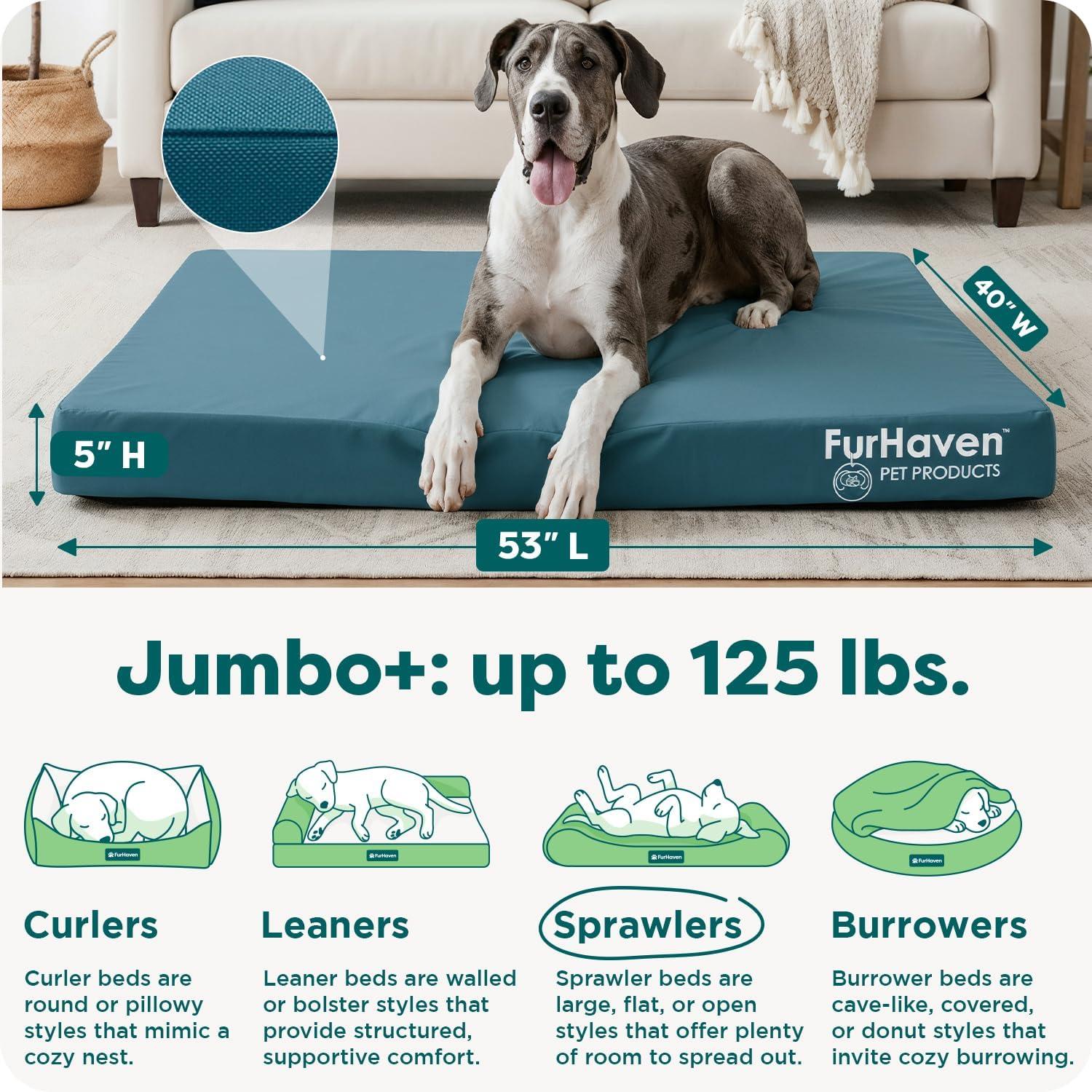 imageFurHaven WaterResistant Cooling Gel Dog Bed for Large Dogs Cool GelTop Foam with a Solid Orthopedic Foam Base for Comfort and Support Washable Cover Jumbo Plus XXL Polycanvas Deep Lagoon