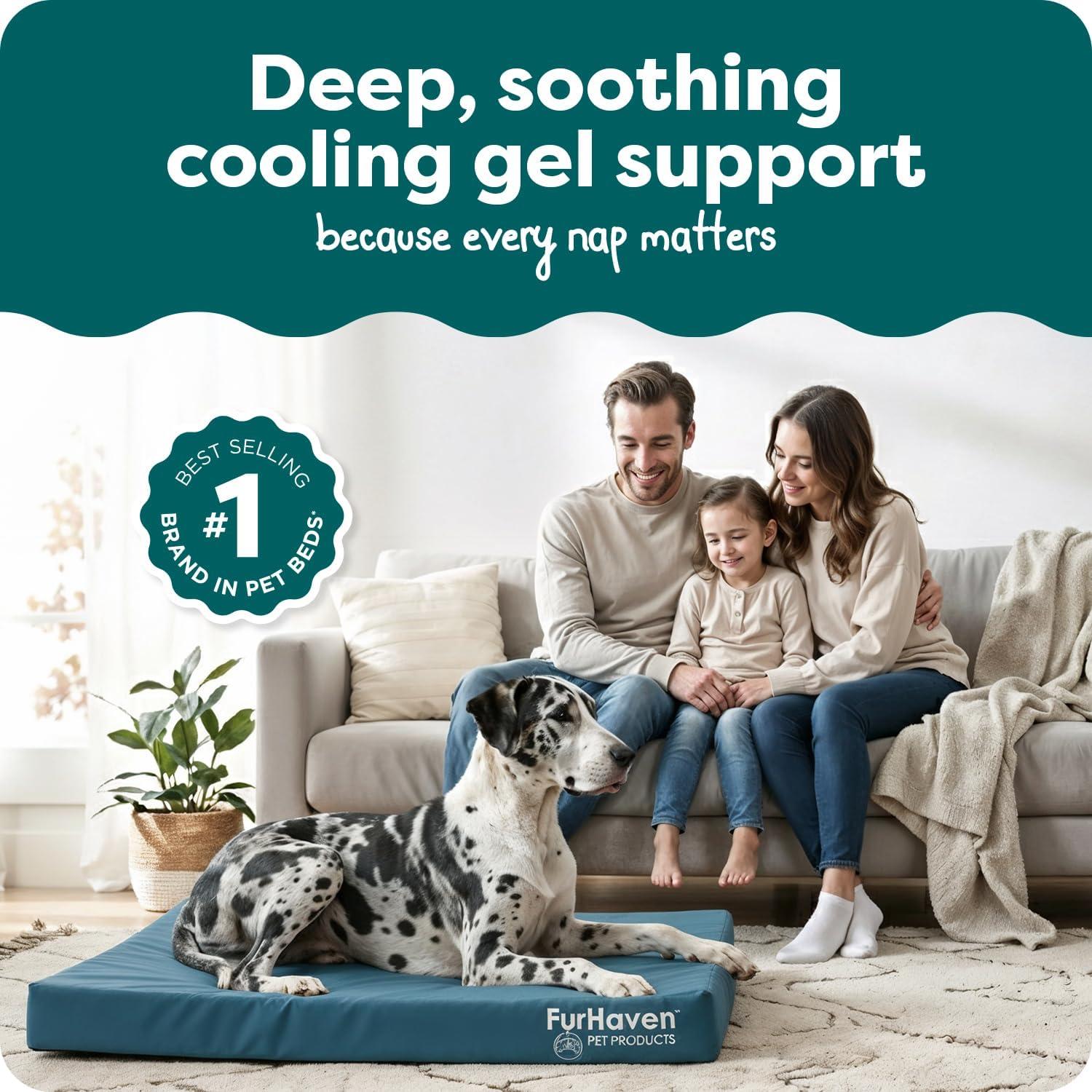 imageFurHaven WaterResistant Cooling Gel Dog Bed for Large Dogs Cool GelTop Foam with a Solid Orthopedic Foam Base for Comfort and Support Washable Cover Jumbo Plus XXL Polycanvas Deep Lagoon
