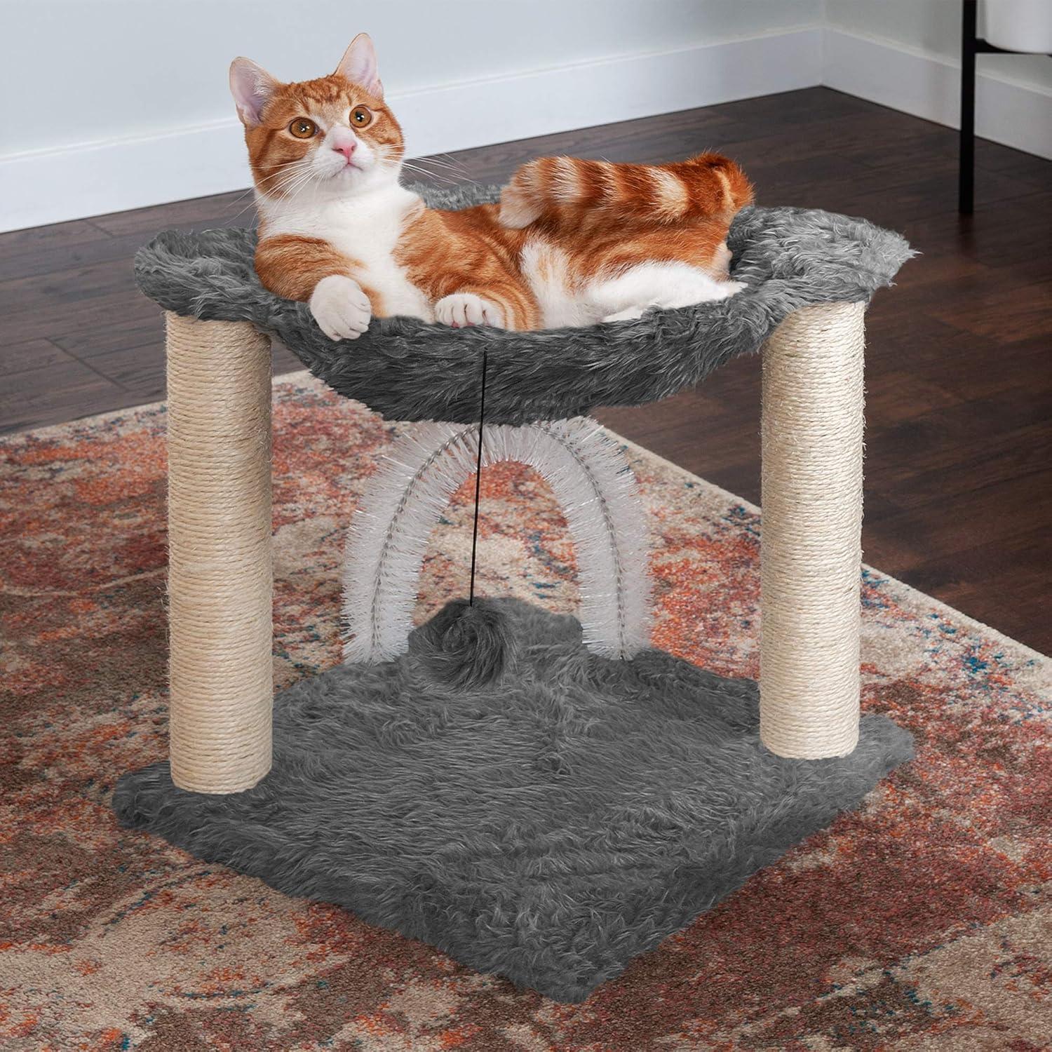 imageFurhaven 1575quot Tall Playground for Indoor Cats Ft Sisal Scratching Posts SelfGrooming Brush ampamp Toy Tiger Tough Hammock Interactive Playground Silver One SizePlush Hammock Playground Gray