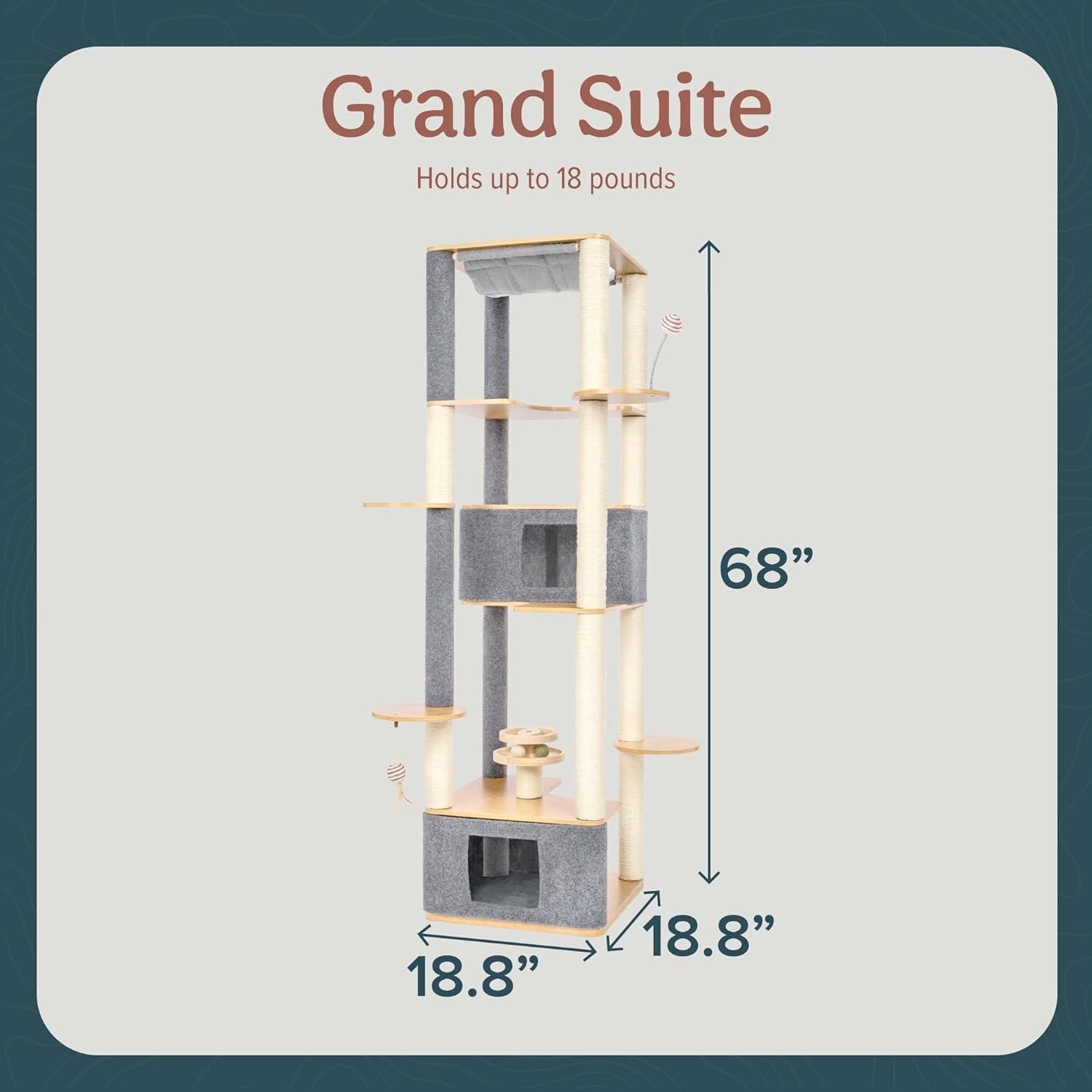 imageFurhaven 1575quot Tall Playground for Indoor Cats Ft Sisal Scratching Posts SelfGrooming Brush ampamp Toy Tiger Tough Hammock Interactive Playground Silver One SizeAscentials Grand Suite Tower