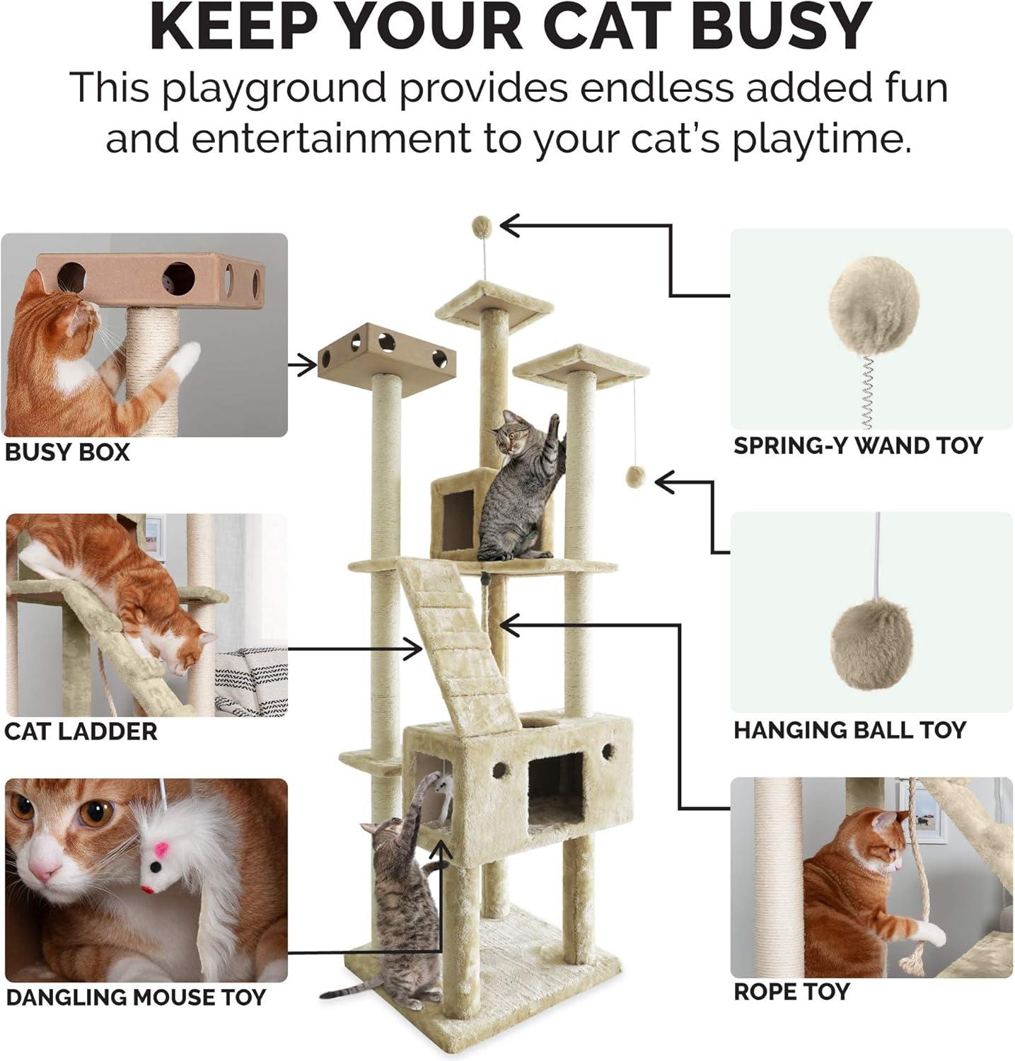 imageFurhaven 1575quot Tall Playground for Indoor Cats Ft Sisal Scratching Posts SelfGrooming Brush ampamp Toy Tiger Tough Hammock Interactive Playground Silver One SizeDouble Decker Playground Cream