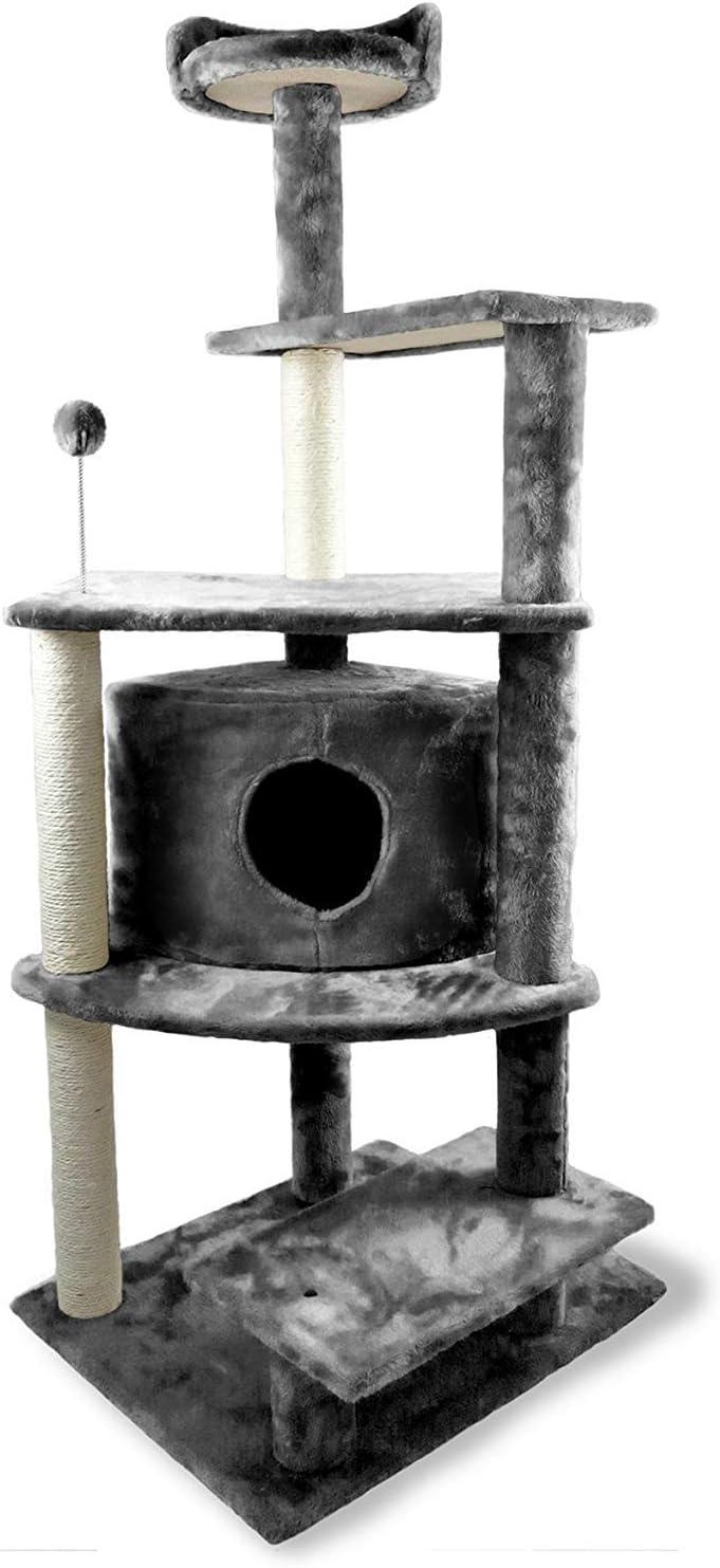 imageFurhaven 1575quot Tall Playground for Indoor Cats Ft Sisal Scratching Posts SelfGrooming Brush ampamp Toy Tiger Tough Hammock Interactive Playground Silver One SizePlatform House Playground Gray
