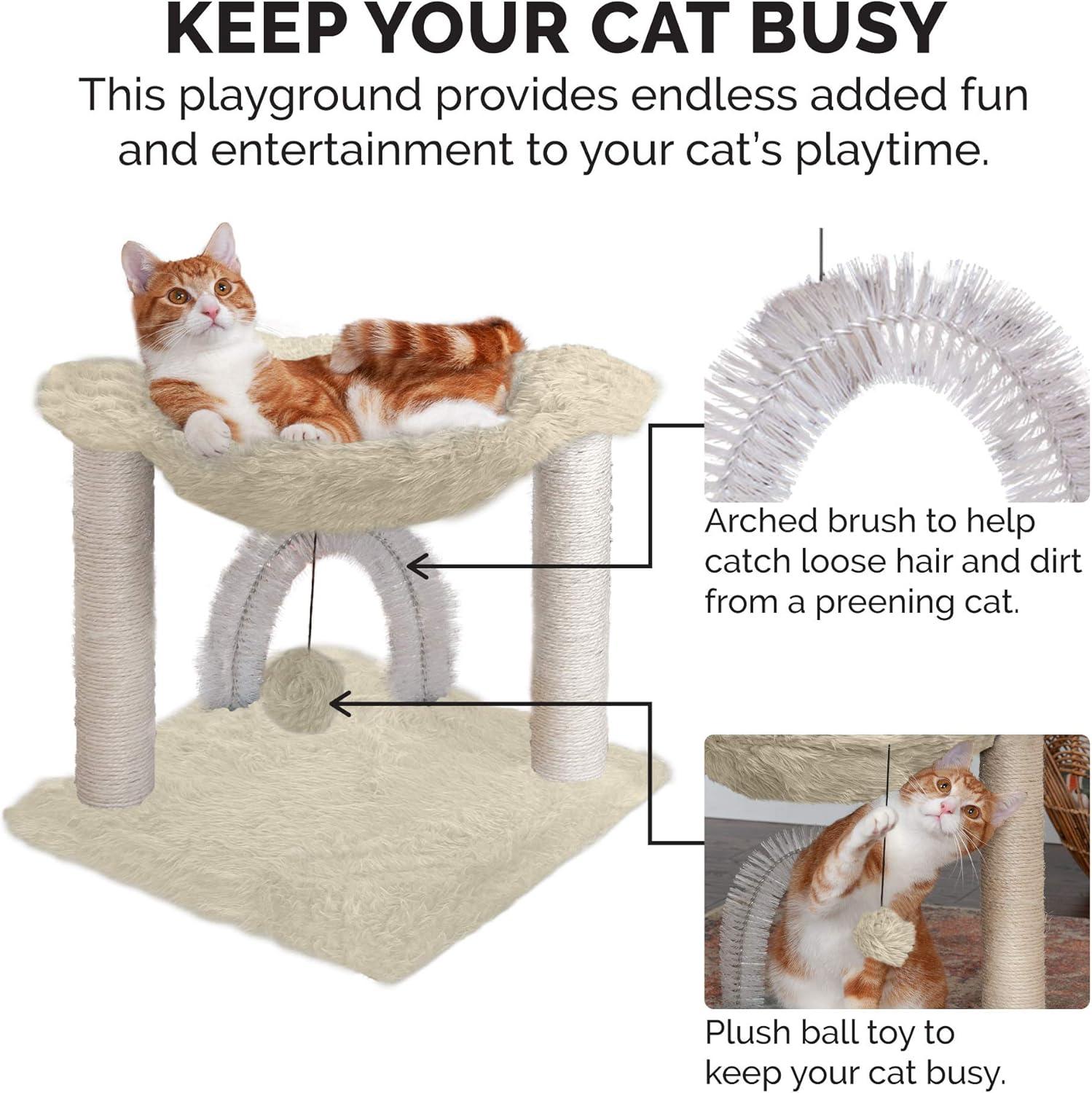 imageFurhaven 1575quot Tall Playground for Indoor Cats Ft Sisal Scratching Posts SelfGrooming Brush ampamp Toy Tiger Tough Hammock Interactive Playground Silver One SizePlush Hammock Playground Cream