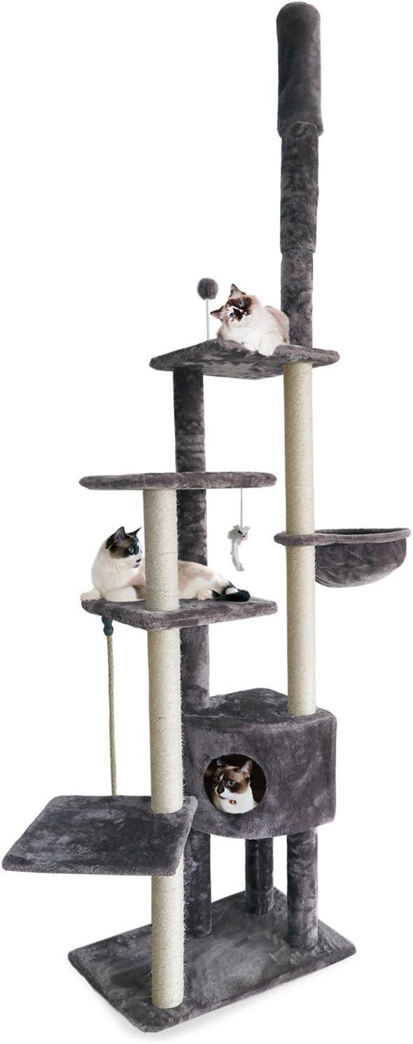 imageFurhaven 1575quot Tall Playground for Indoor Cats Ft Sisal Scratching Posts SelfGrooming Brush ampamp Toy Tiger Tough Hammock Interactive Playground Silver One SizeSkyscraper Playground Gray