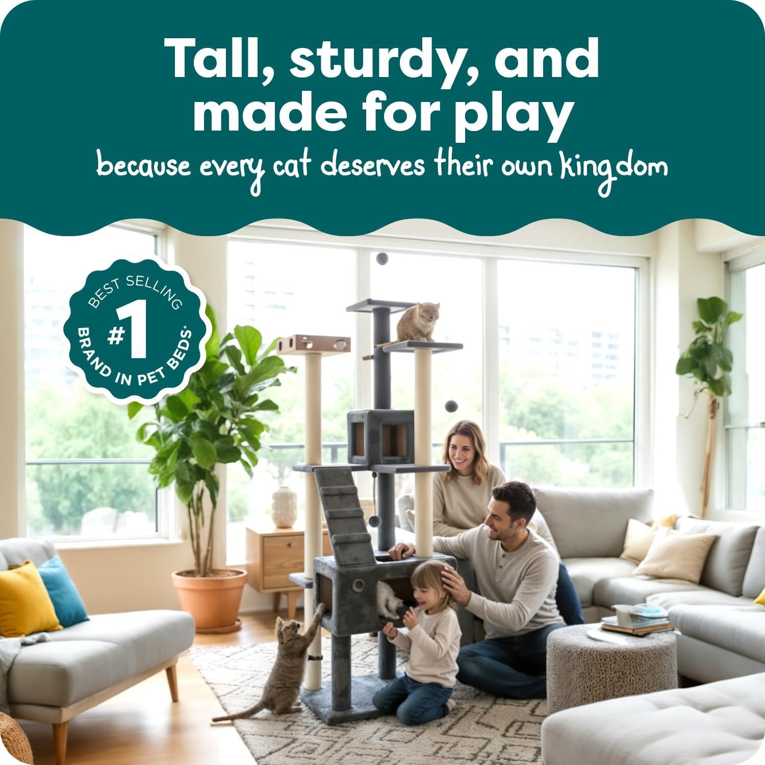 imageFurhaven 1575quot Tall Playground for Indoor Cats Ft Sisal Scratching Posts SelfGrooming Brush ampamp Toy Tiger Tough Hammock Interactive Playground Silver One SizeDouble Decker Playground Gray