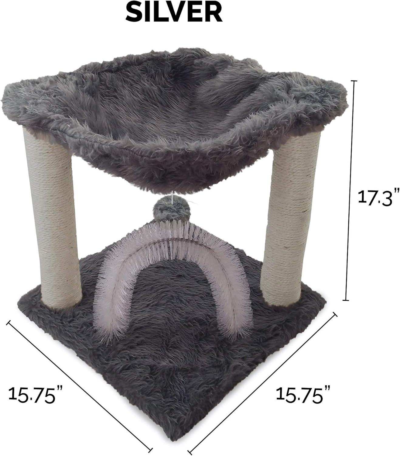 imageFurhaven 1575quot Tall Playground for Indoor Cats Ft Sisal Scratching Posts SelfGrooming Brush ampamp Toy Tiger Tough Hammock Interactive Playground Silver One SizePlush Hammock Playground Gray