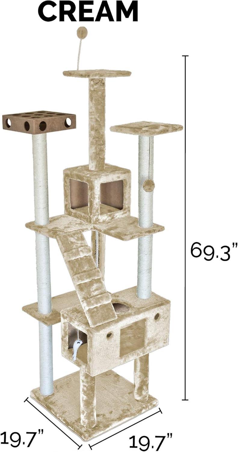 imageFurhaven 1575quot Tall Playground for Indoor Cats Ft Sisal Scratching Posts SelfGrooming Brush ampamp Toy Tiger Tough Hammock Interactive Playground Silver One SizeDouble Decker Playground Cream