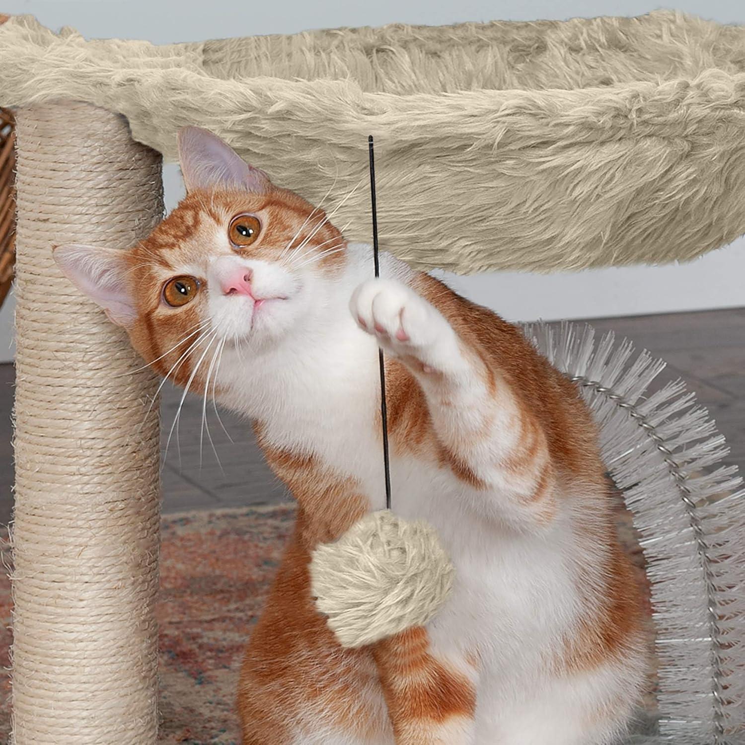 imageFurhaven 1575quot Tall Playground for Indoor Cats Ft Sisal Scratching Posts SelfGrooming Brush ampamp Toy Tiger Tough Hammock Interactive Playground Silver One SizePlush Hammock Playground Cream