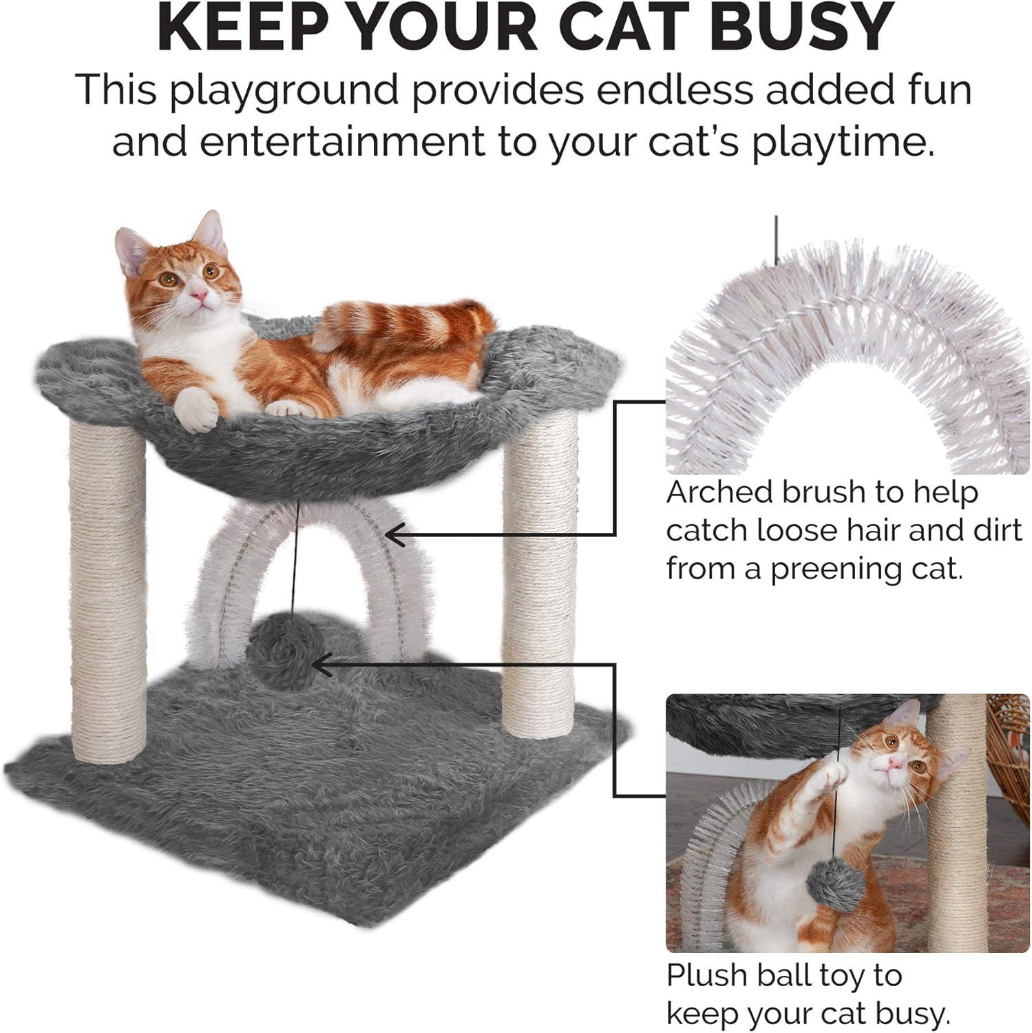 imageFurhaven 1575quot Tall Playground for Indoor Cats Ft Sisal Scratching Posts SelfGrooming Brush ampamp Toy Tiger Tough Hammock Interactive Playground Silver One SizePlush Hammock Playground Gray