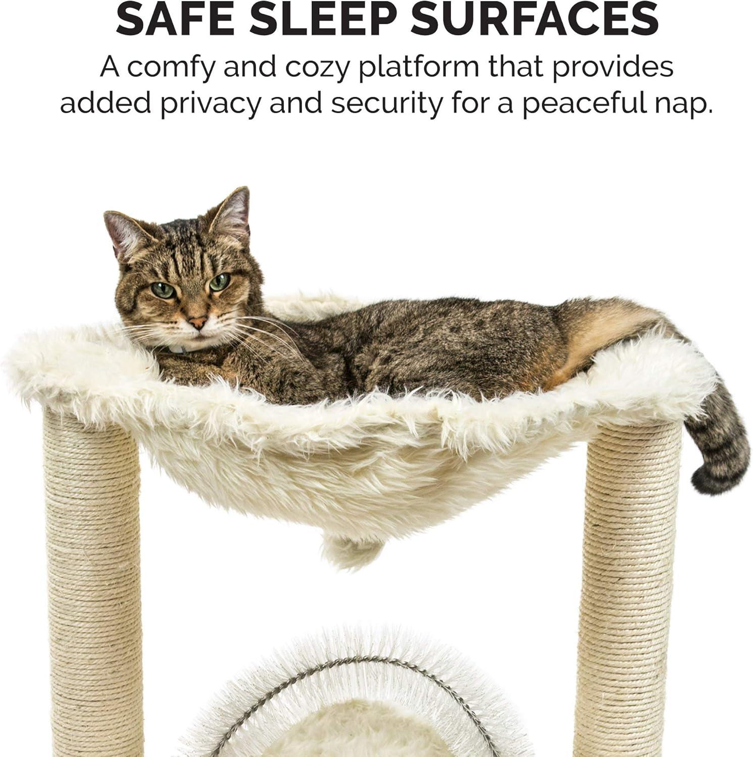 imageFurhaven 1575quot Tall Playground for Indoor Cats Ft Sisal Scratching Posts SelfGrooming Brush ampamp Toy Tiger Tough Hammock Interactive Playground Silver One SizePlush Hammock Playground Cream