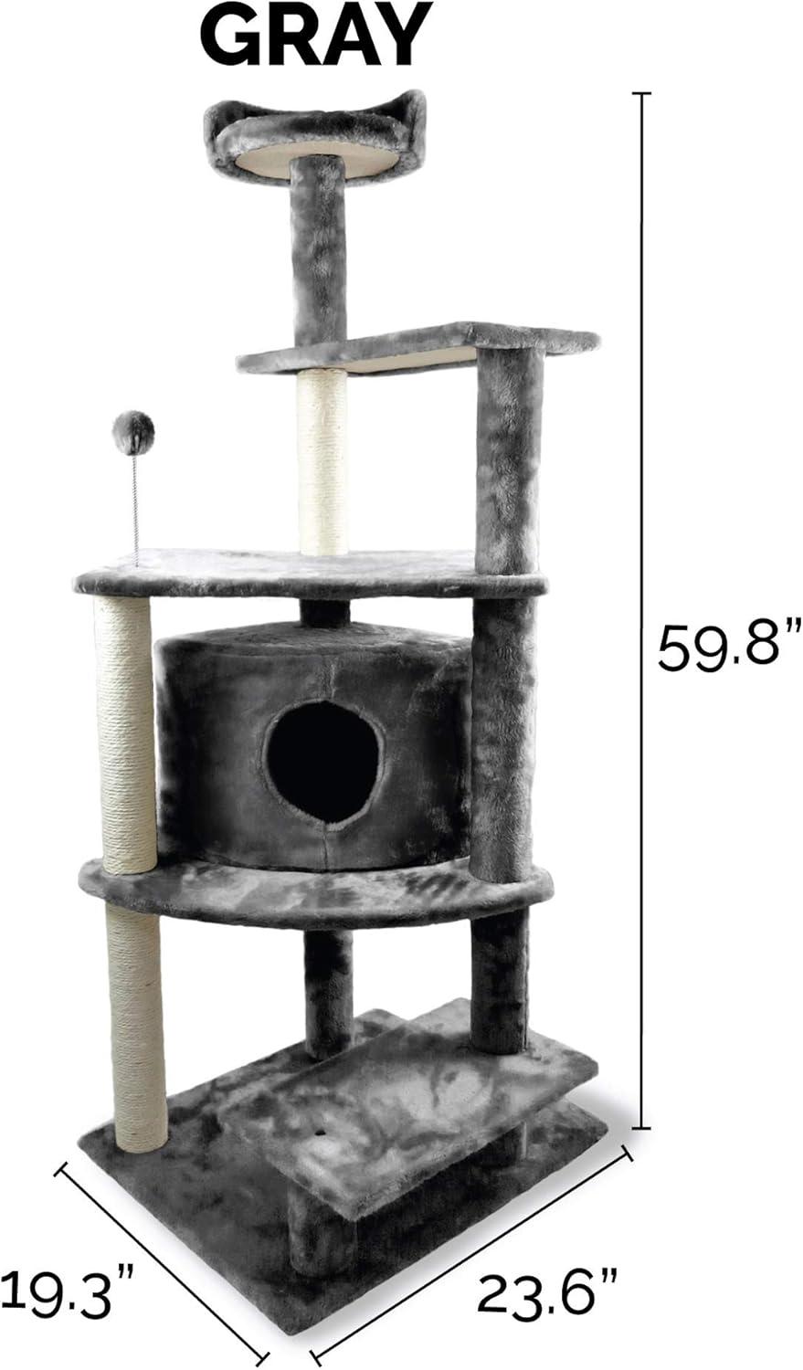 imageFurhaven 1575quot Tall Playground for Indoor Cats Ft Sisal Scratching Posts SelfGrooming Brush ampamp Toy Tiger Tough Hammock Interactive Playground Silver One SizePlatform House Playground Gray