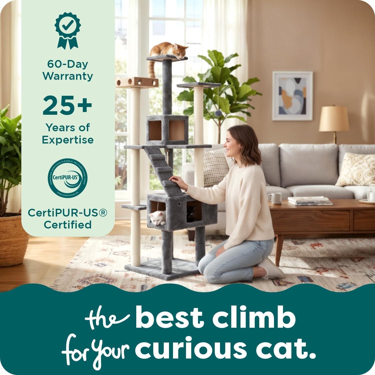 imageFurhaven 1575quot Tall Playground for Indoor Cats Ft Sisal Scratching Posts SelfGrooming Brush ampamp Toy Tiger Tough Hammock Interactive Playground Silver One SizeDouble Decker Playground Gray