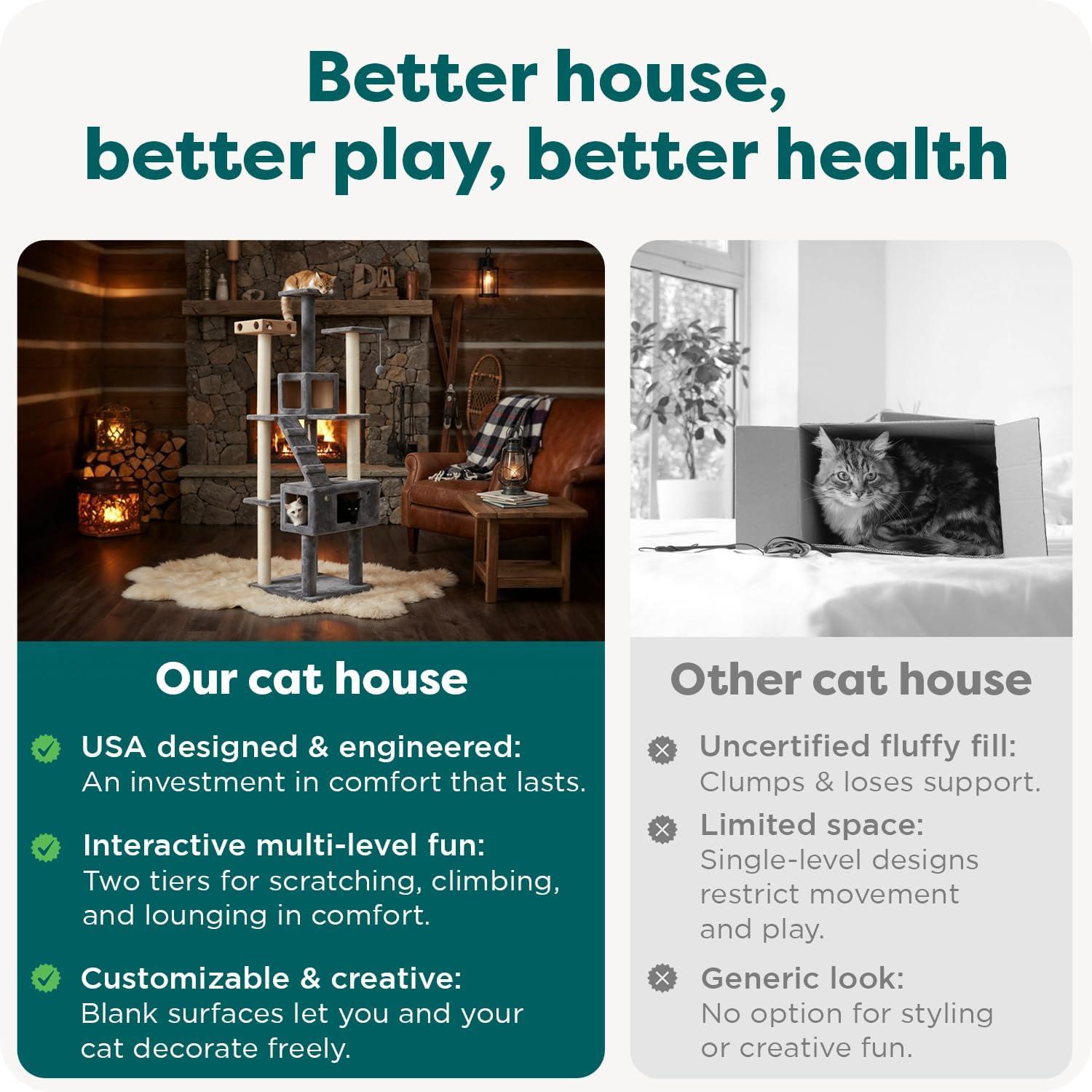 imageFurhaven 1575quot Tall Playground for Indoor Cats Ft Sisal Scratching Posts SelfGrooming Brush ampamp Toy Tiger Tough Hammock Interactive Playground Silver One SizeDouble Decker Playground Gray
